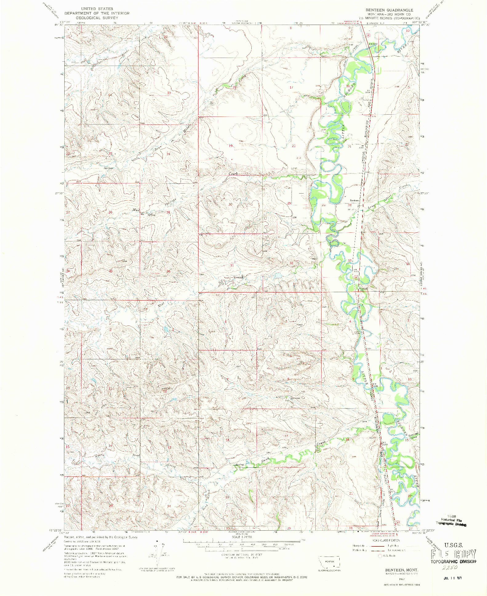 USGS 1:24000-SCALE QUADRANGLE FOR BENTEEN, MT 1967