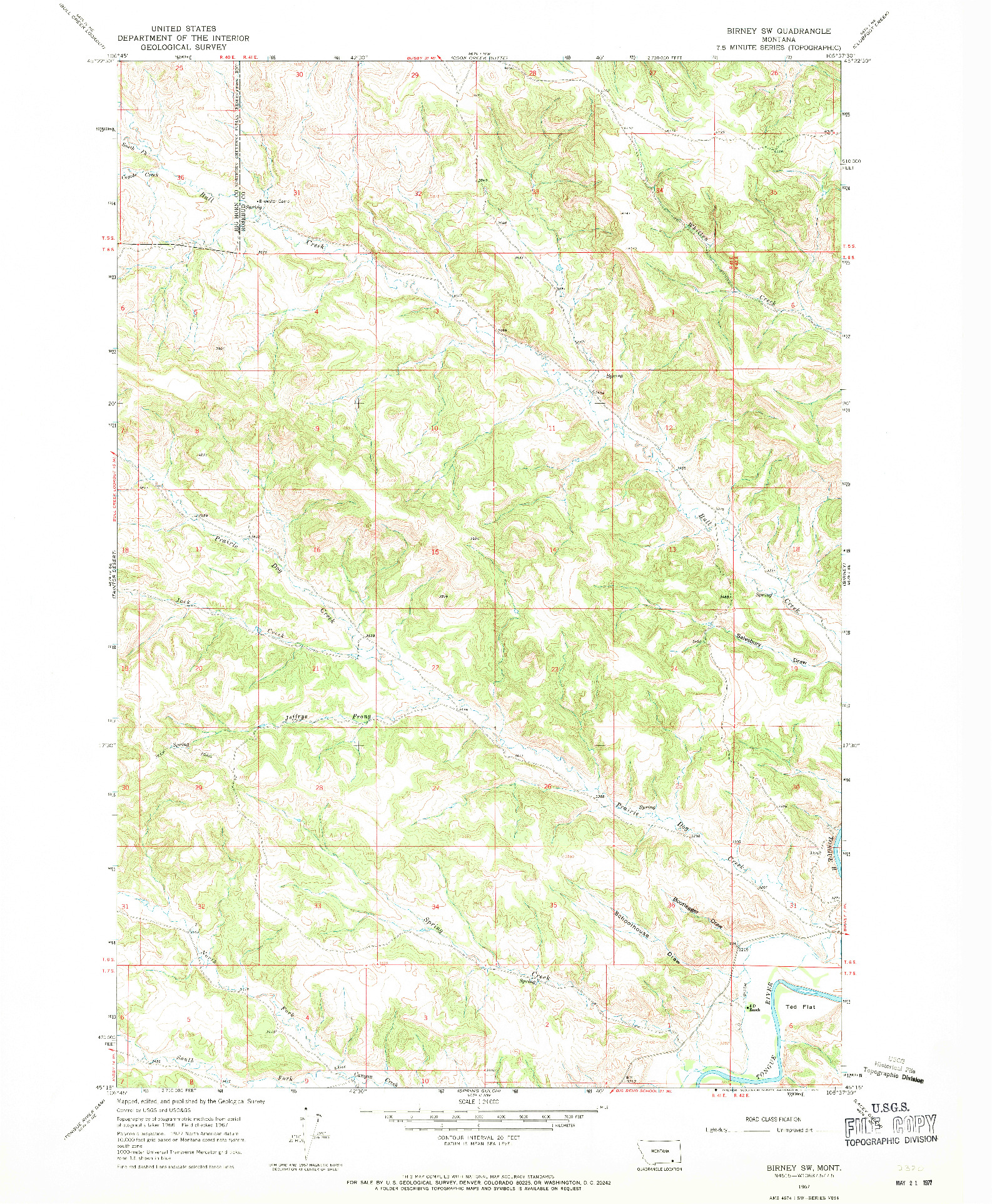 USGS 1:24000-SCALE QUADRANGLE FOR BIRNEY SW, MT 1967