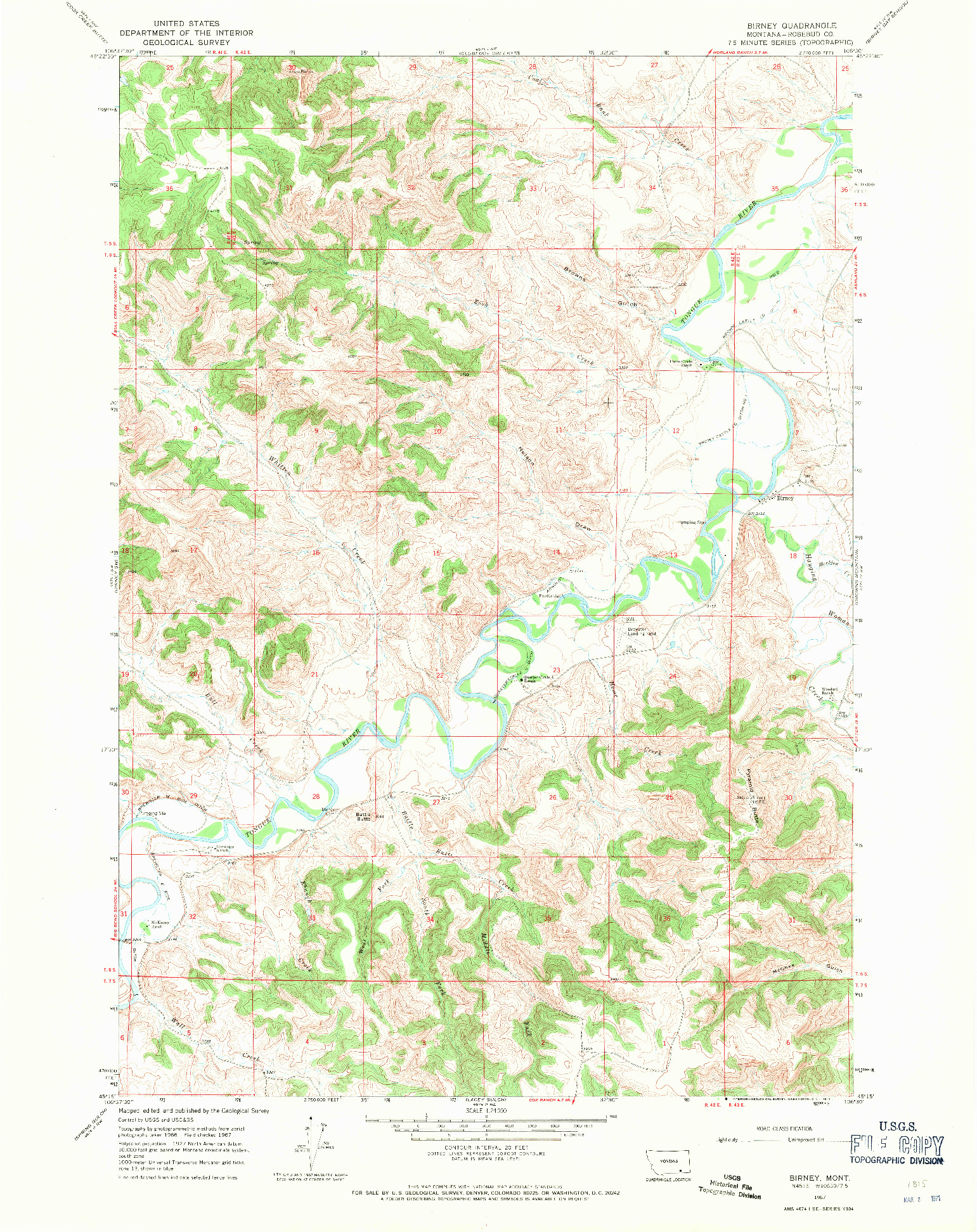 USGS 1:24000-SCALE QUADRANGLE FOR BIRNEY, MT 1967