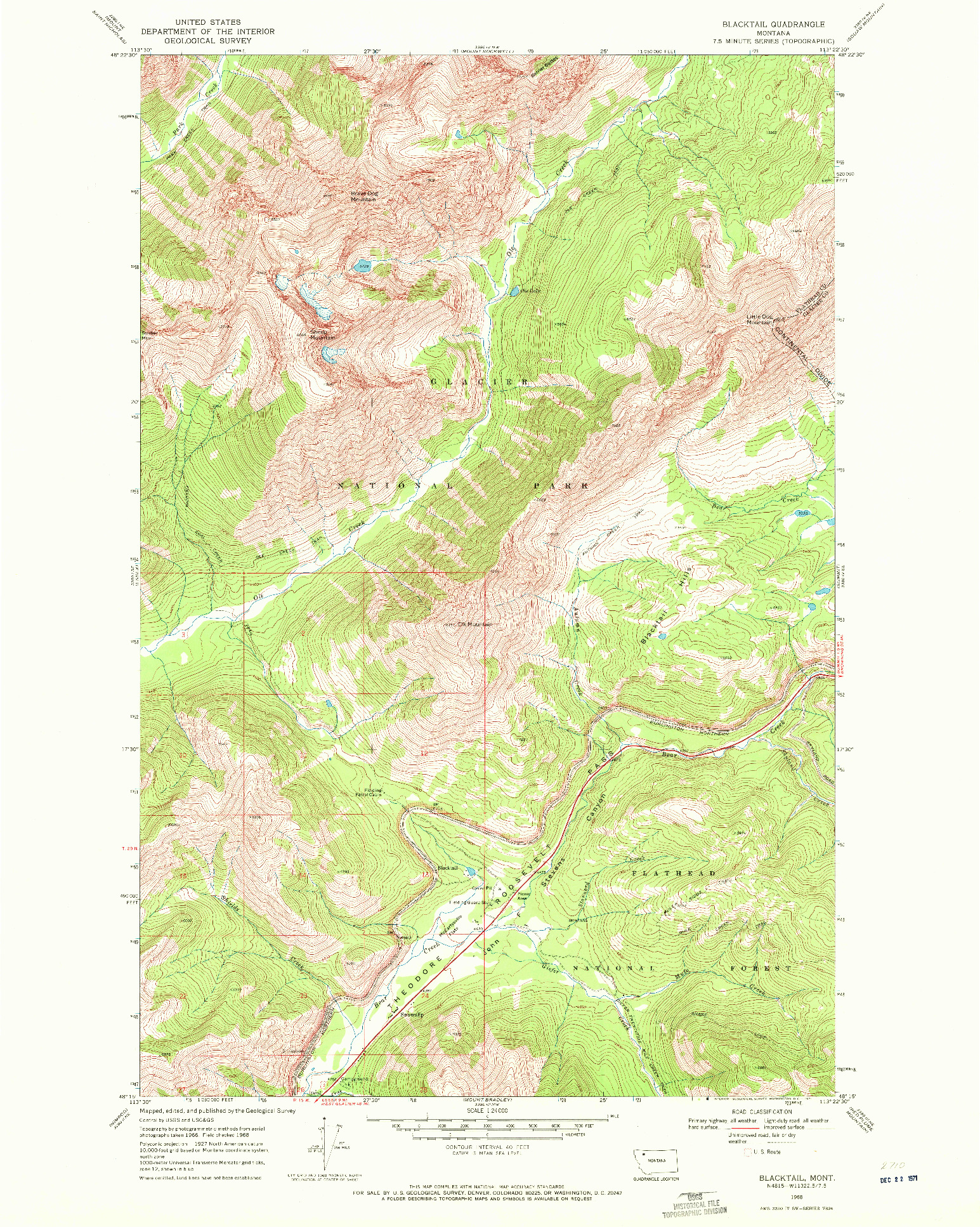 USGS 1:24000-SCALE QUADRANGLE FOR BLACKTAIL, MT 1968