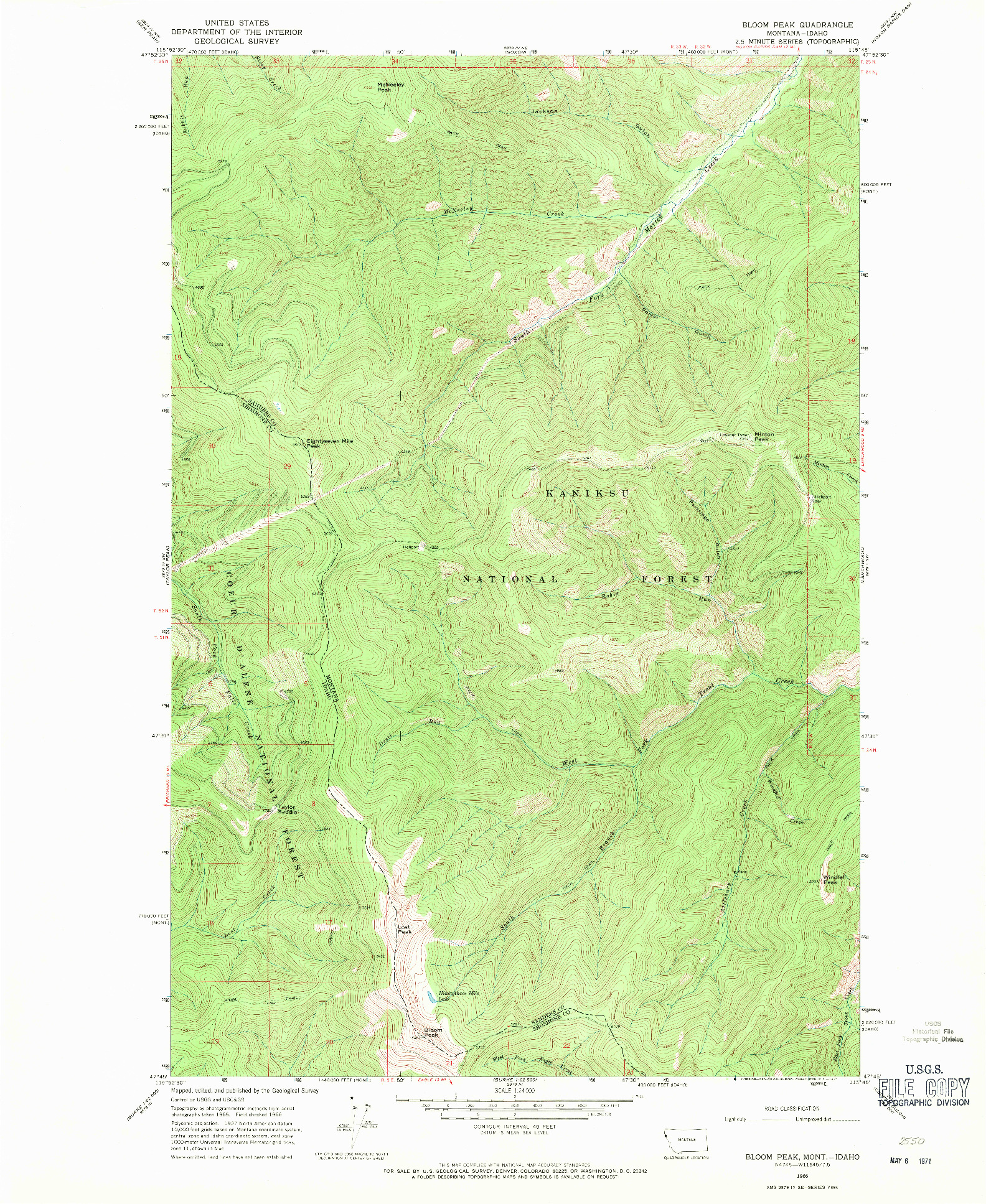 USGS 1:24000-SCALE QUADRANGLE FOR BLOOM PEAK, MT 1966