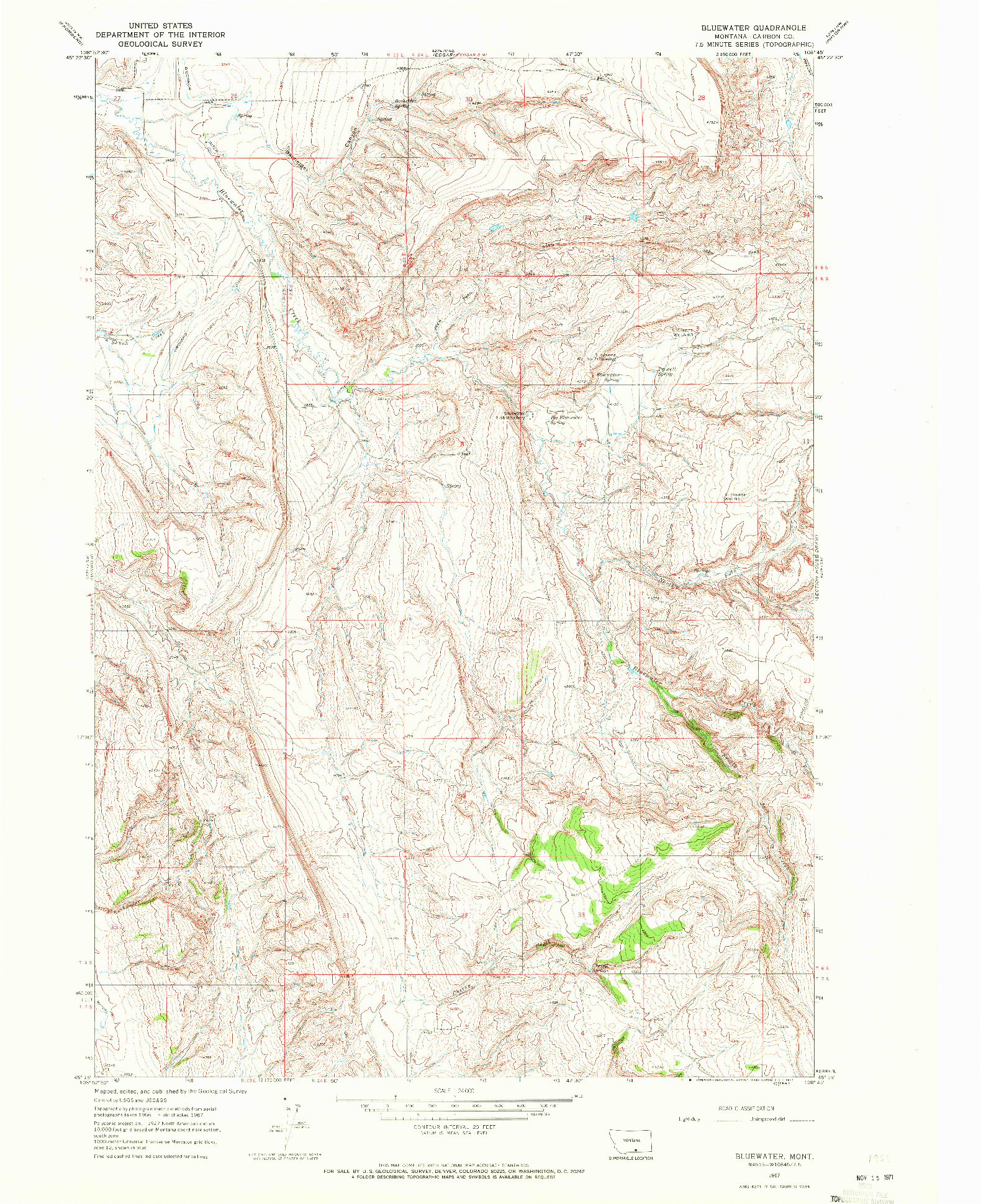 USGS 1:24000-SCALE QUADRANGLE FOR BLUEWATER, MT 1967