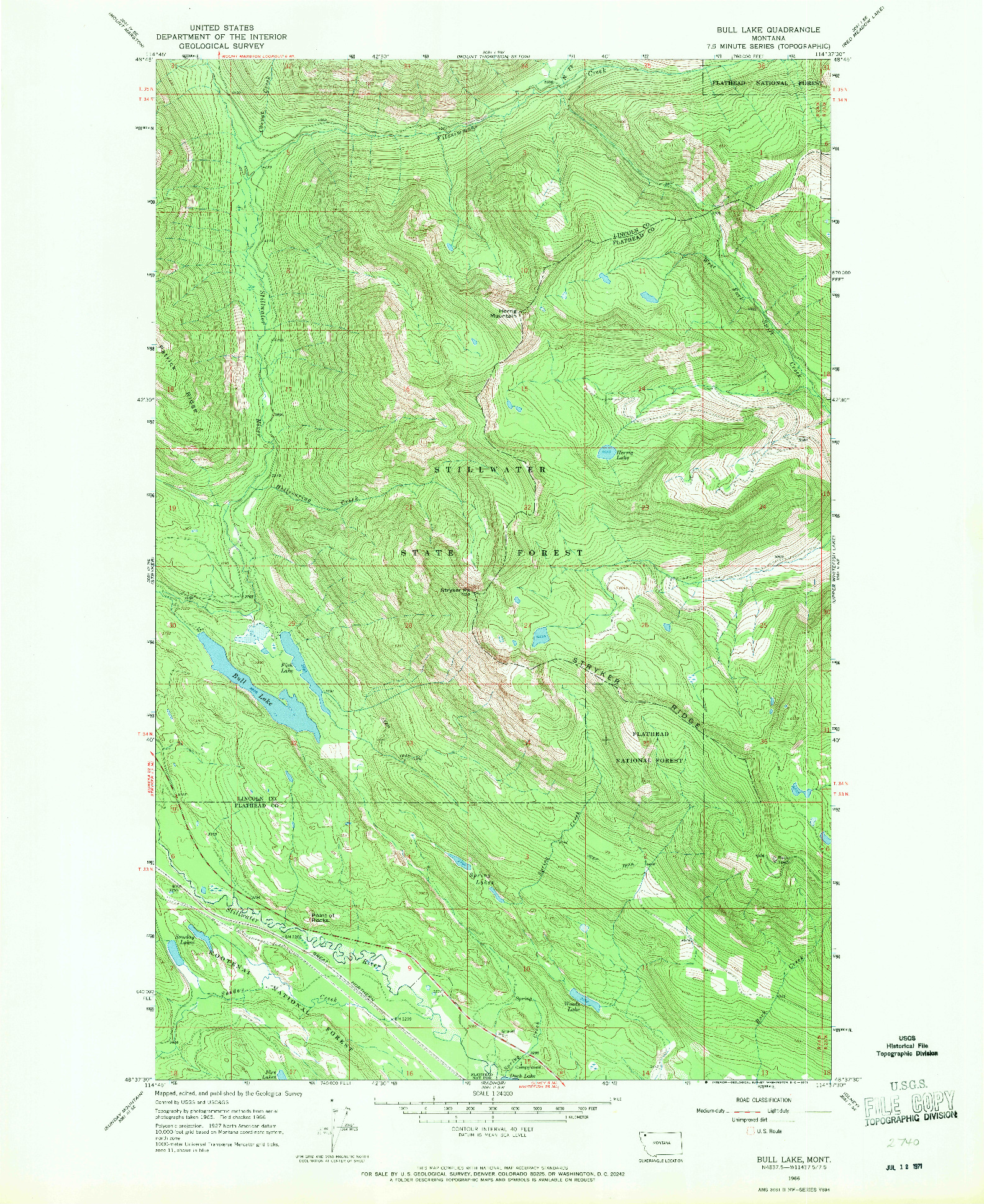 USGS 1:24000-SCALE QUADRANGLE FOR BULL LAKE, MT 1966