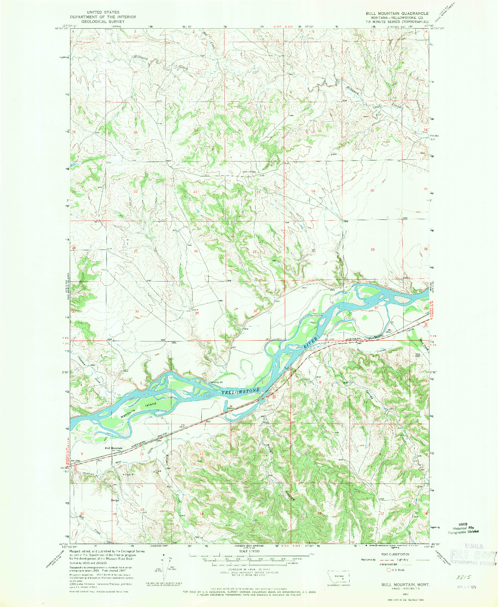 USGS 1:24000-SCALE QUADRANGLE FOR BULL MOUNTAIN, MT 1967