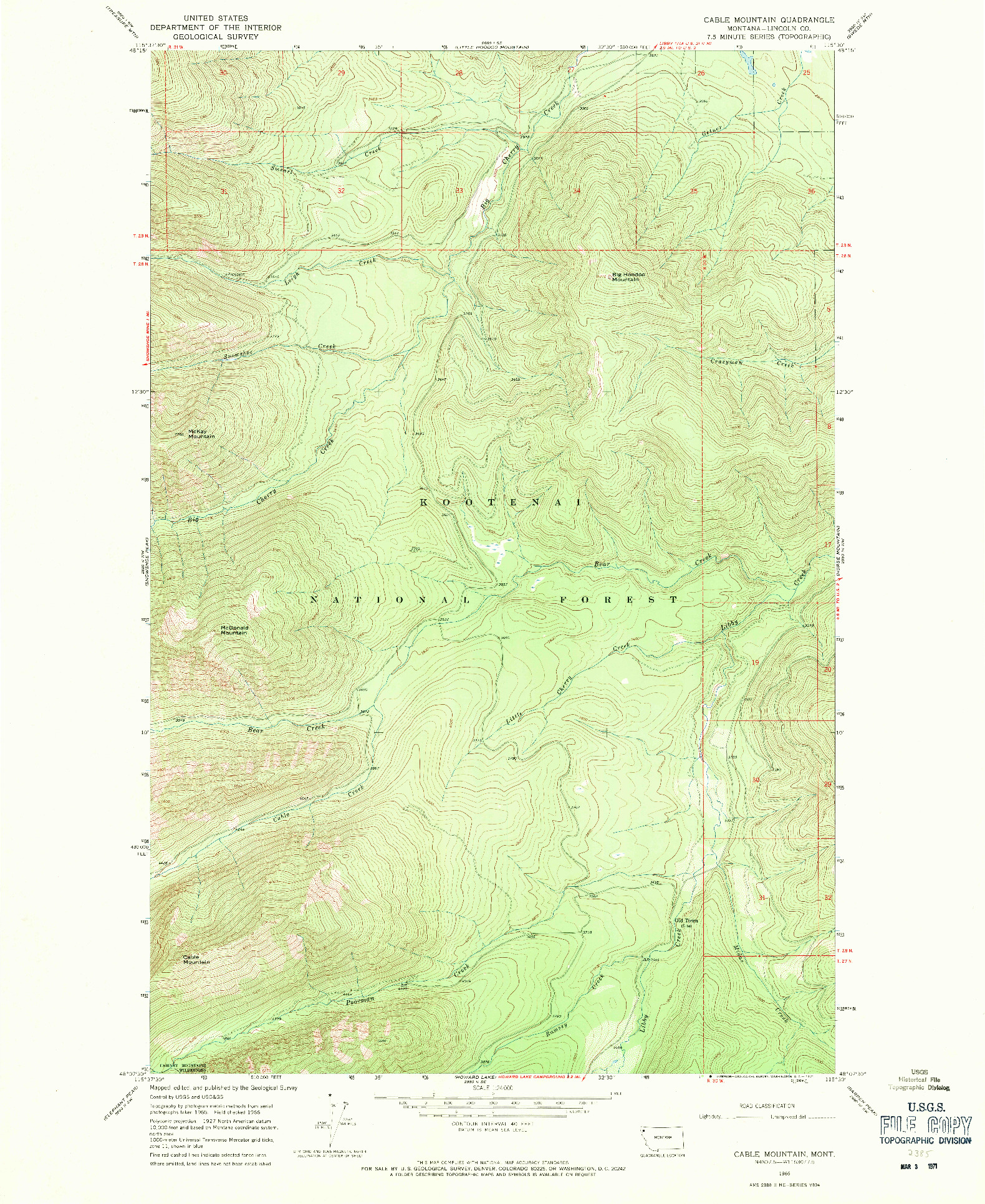 USGS 1:24000-SCALE QUADRANGLE FOR CABLE MOUNTAIN, MT 1966