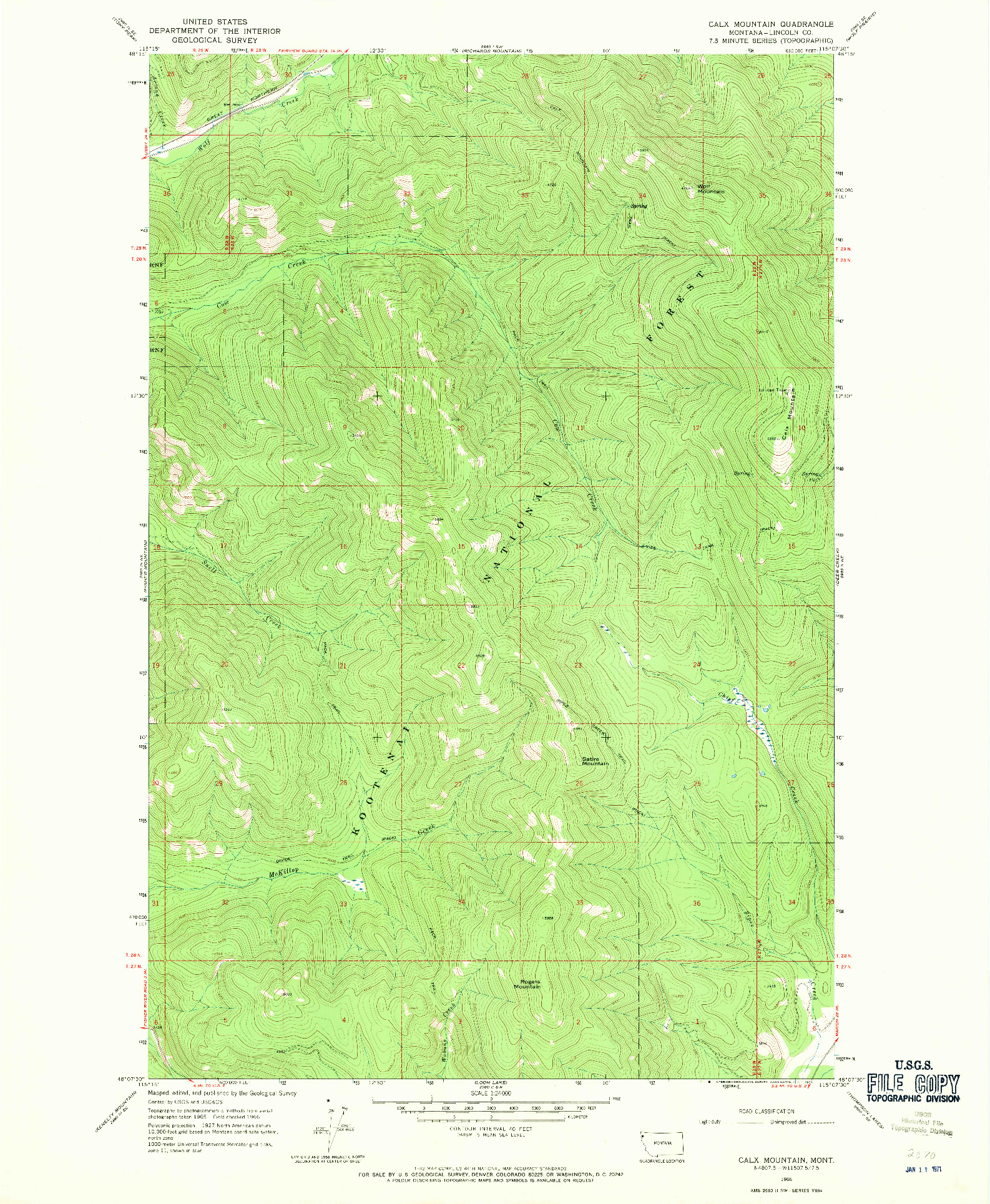 USGS 1:24000-SCALE QUADRANGLE FOR CALX MOUNTAIN, MT 1966