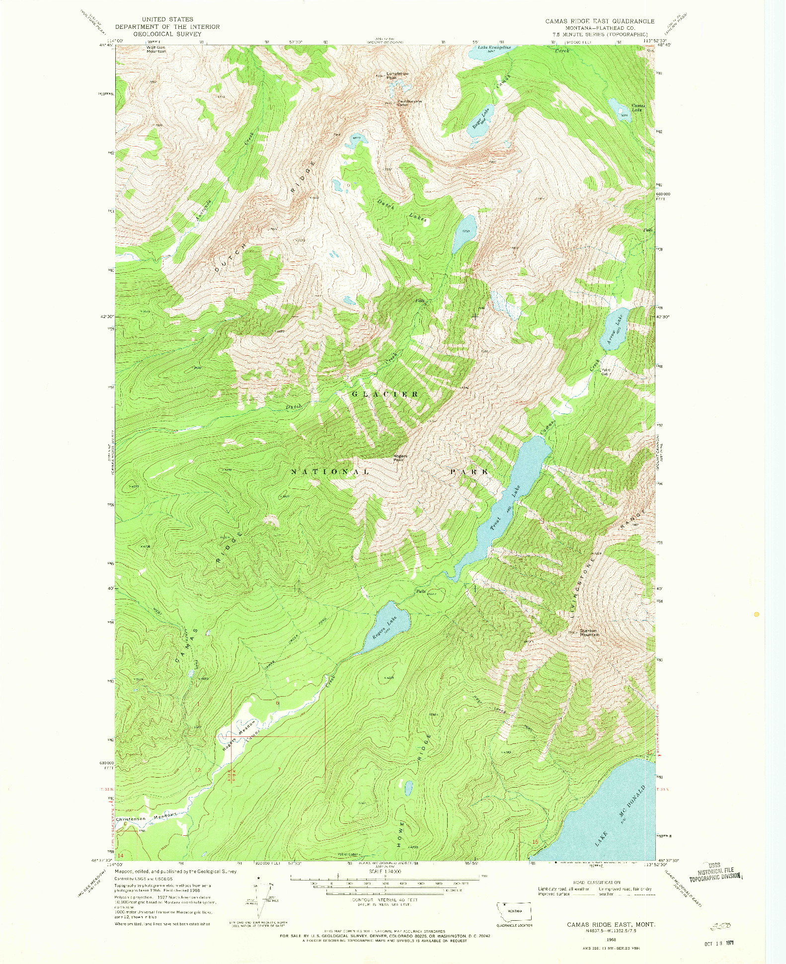 USGS 1:24000-SCALE QUADRANGLE FOR CAMAS RIDGE EAST, MT 1968