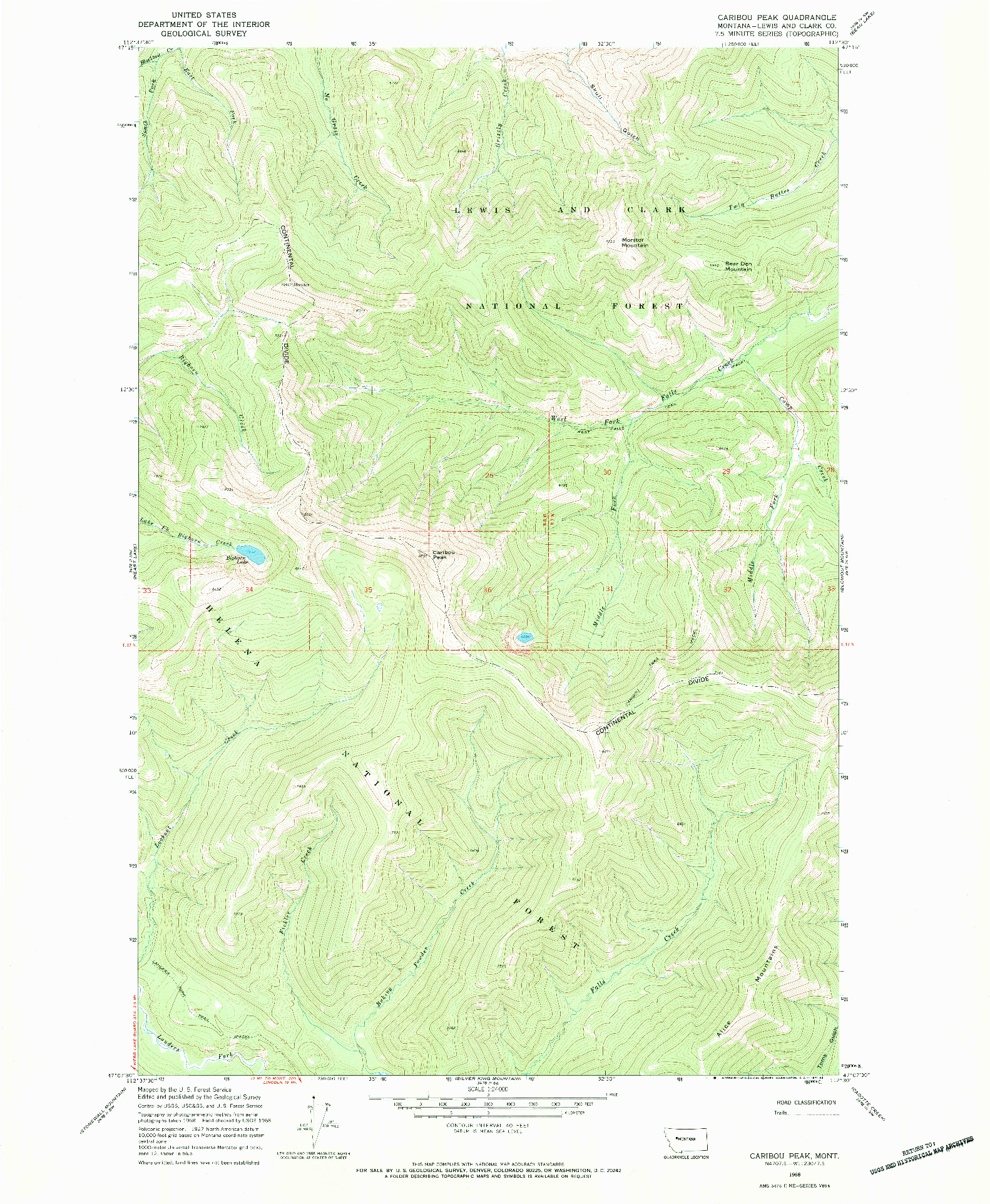 USGS 1:24000-SCALE QUADRANGLE FOR CARIBOU PEAK, MT 1968