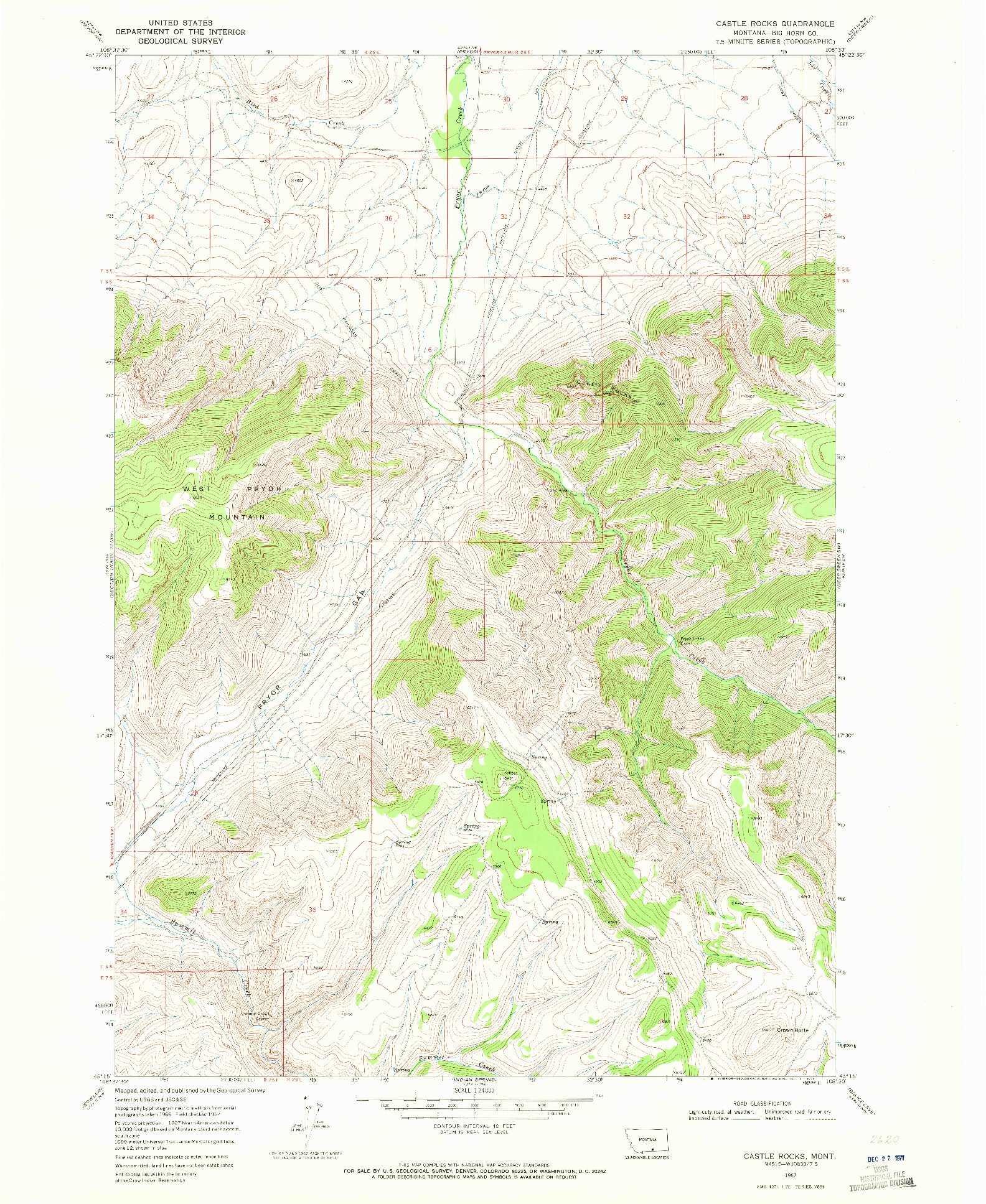 USGS 1:24000-SCALE QUADRANGLE FOR CASTLE ROCKS, MT 1967