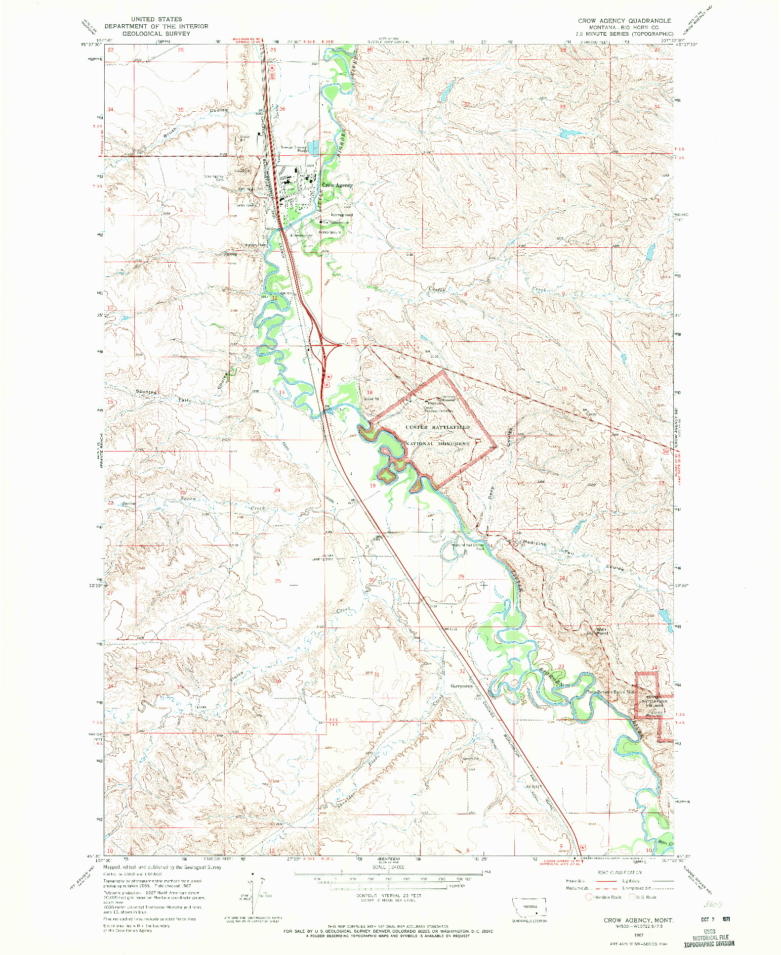 USGS 1:24000-SCALE QUADRANGLE FOR CROW AGENCY, MT 1967