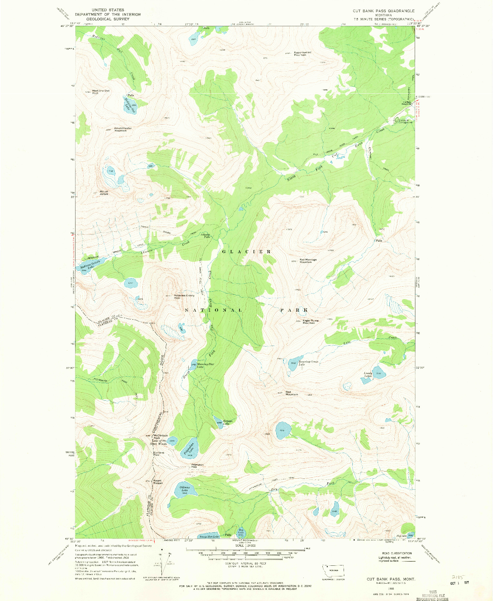 USGS 1:24000-SCALE QUADRANGLE FOR CUT BANK PASS, MT 1968