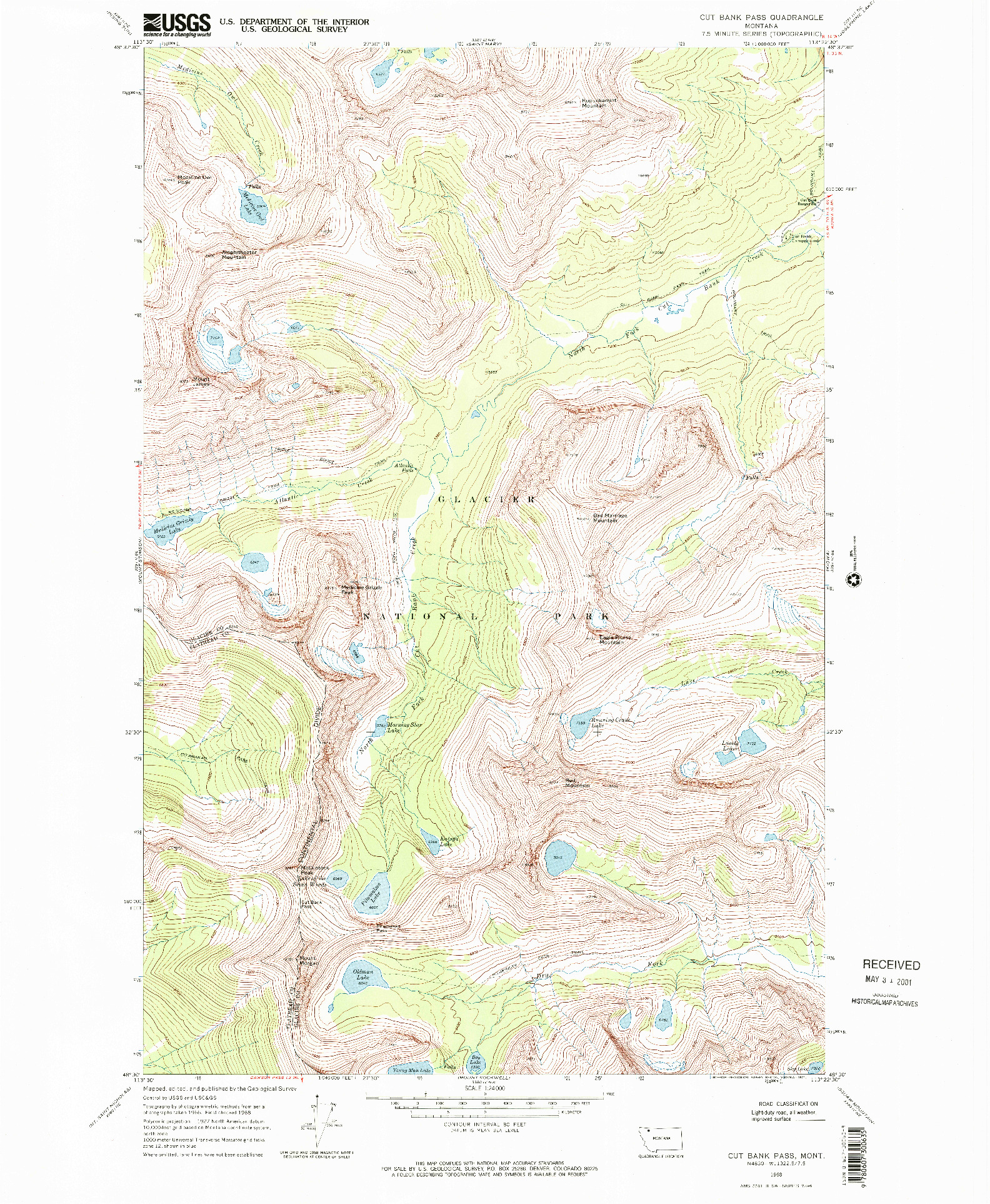 USGS 1:24000-SCALE QUADRANGLE FOR CUT BANK PASS, MT 1968