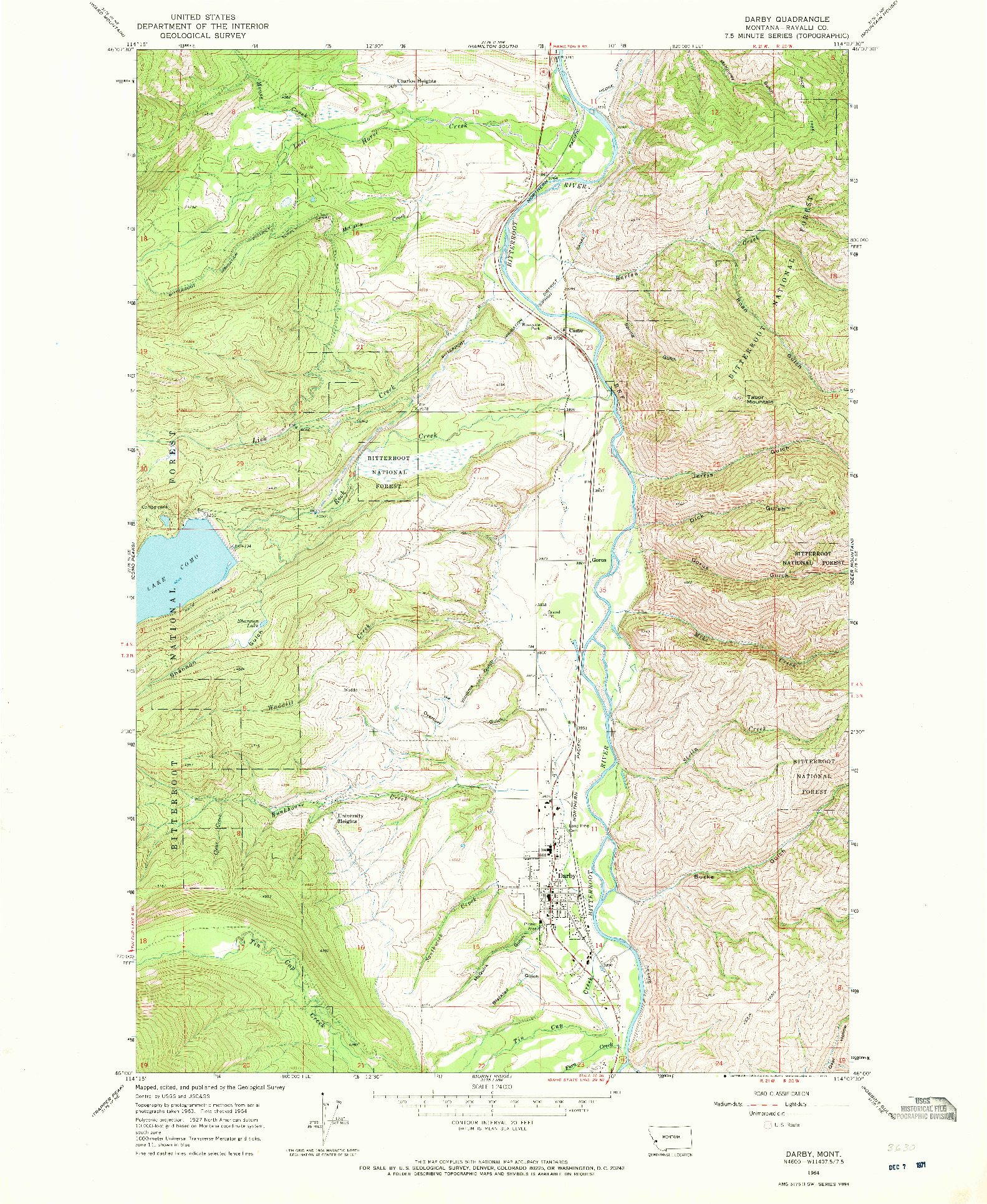 USGS 1:24000-SCALE QUADRANGLE FOR DARBY, MT 1964