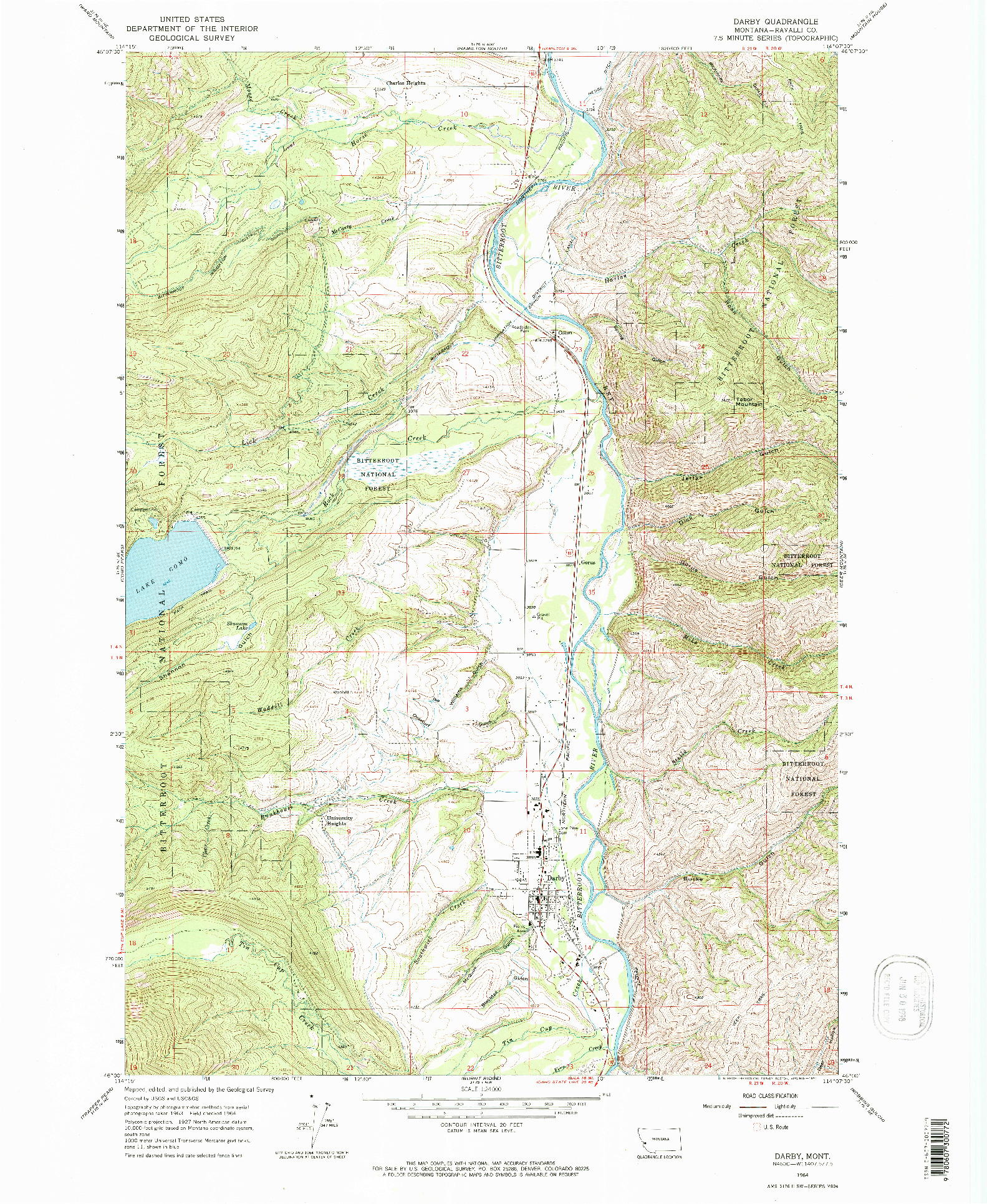 USGS 1:24000-SCALE QUADRANGLE FOR DARBY, MT 1964