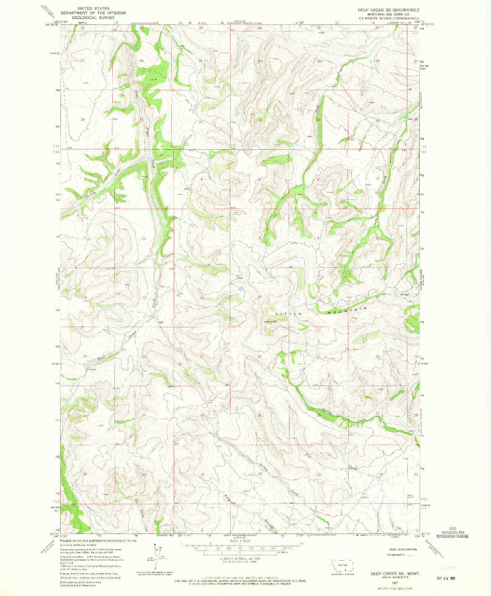 USGS 1:24000-SCALE QUADRANGLE FOR DEEP CREEK SE, MT 1967