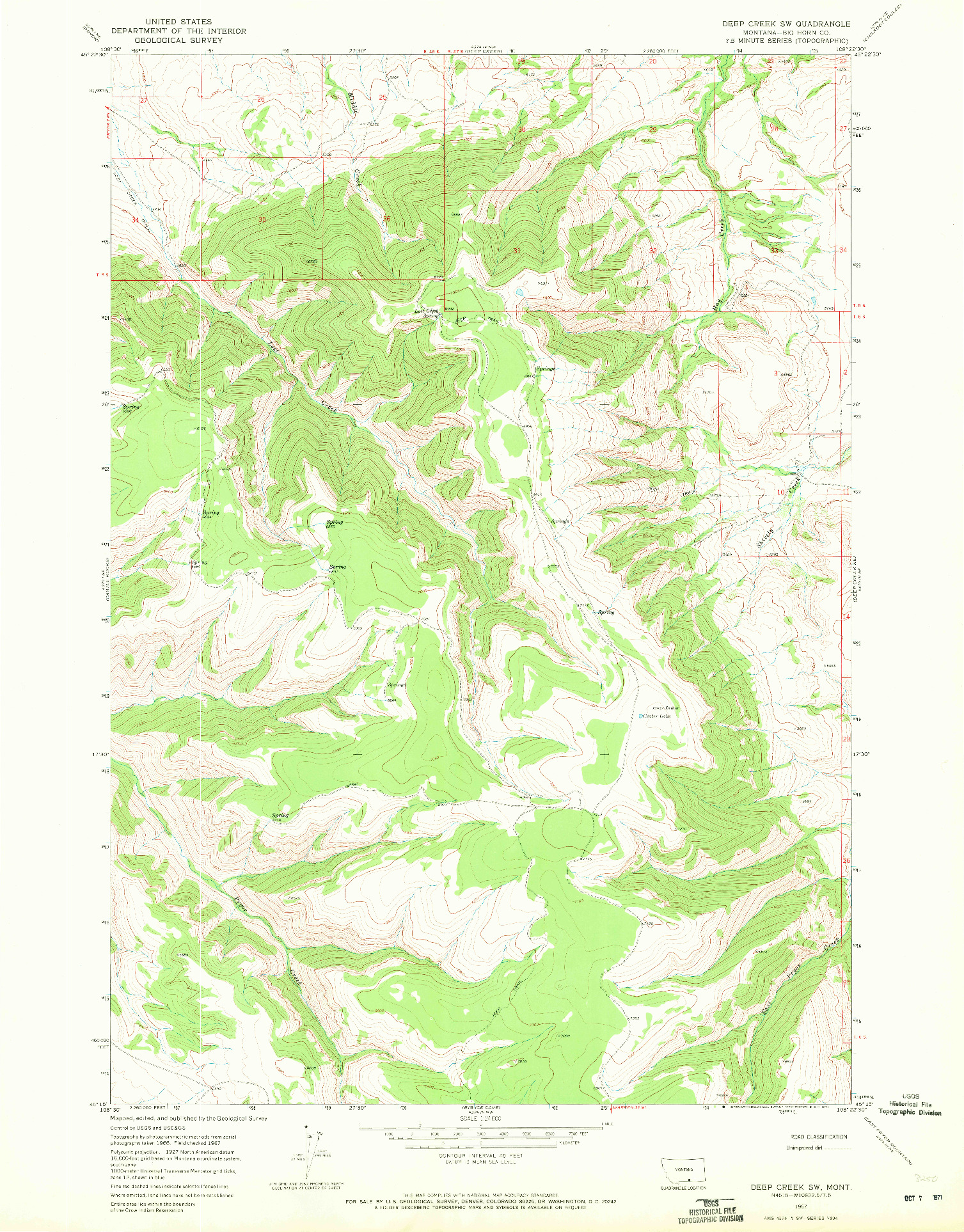 USGS 1:24000-SCALE QUADRANGLE FOR DEEP CREEK SW, MT 1967