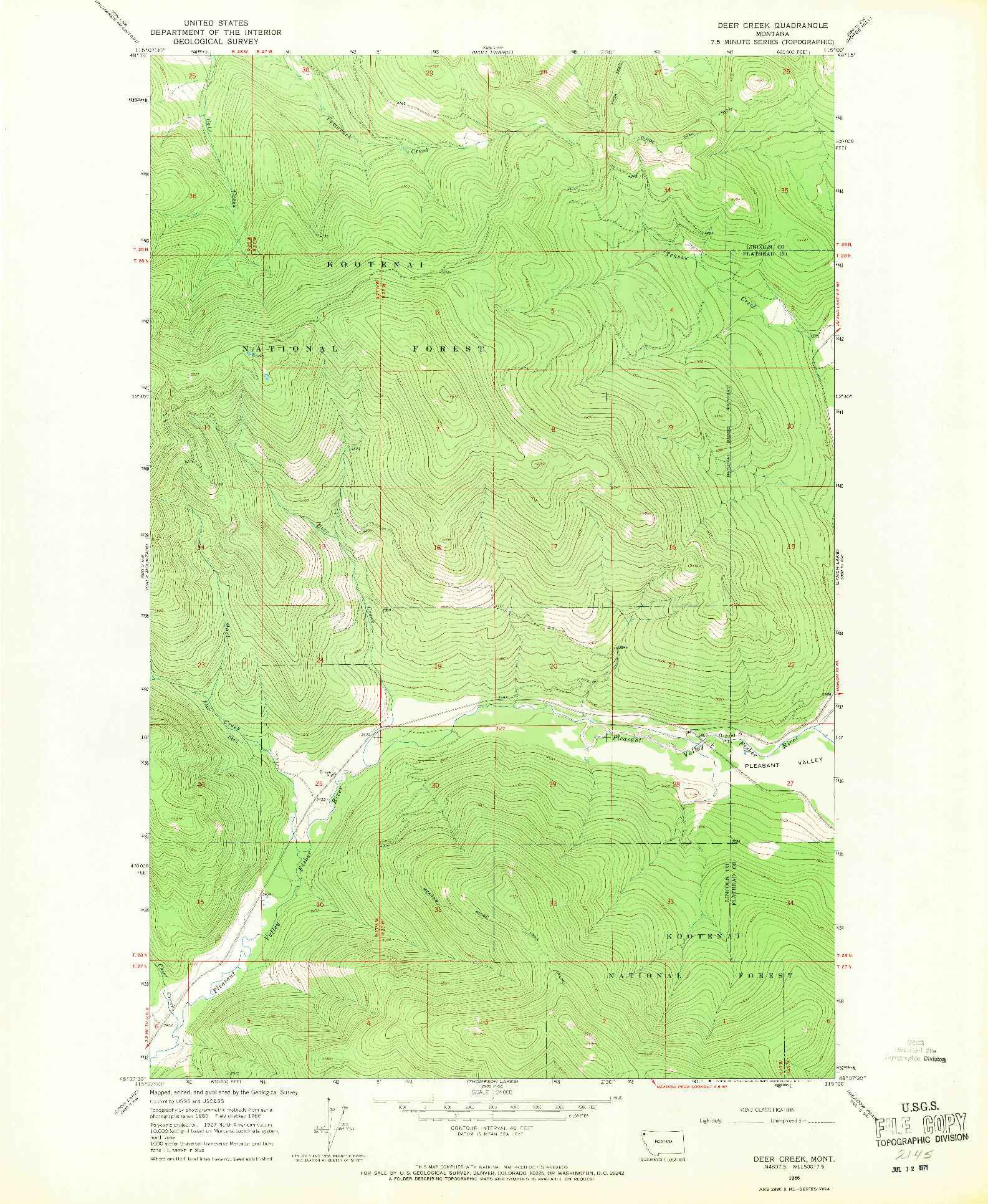 USGS 1:24000-SCALE QUADRANGLE FOR DEER CREEK, MT 1966