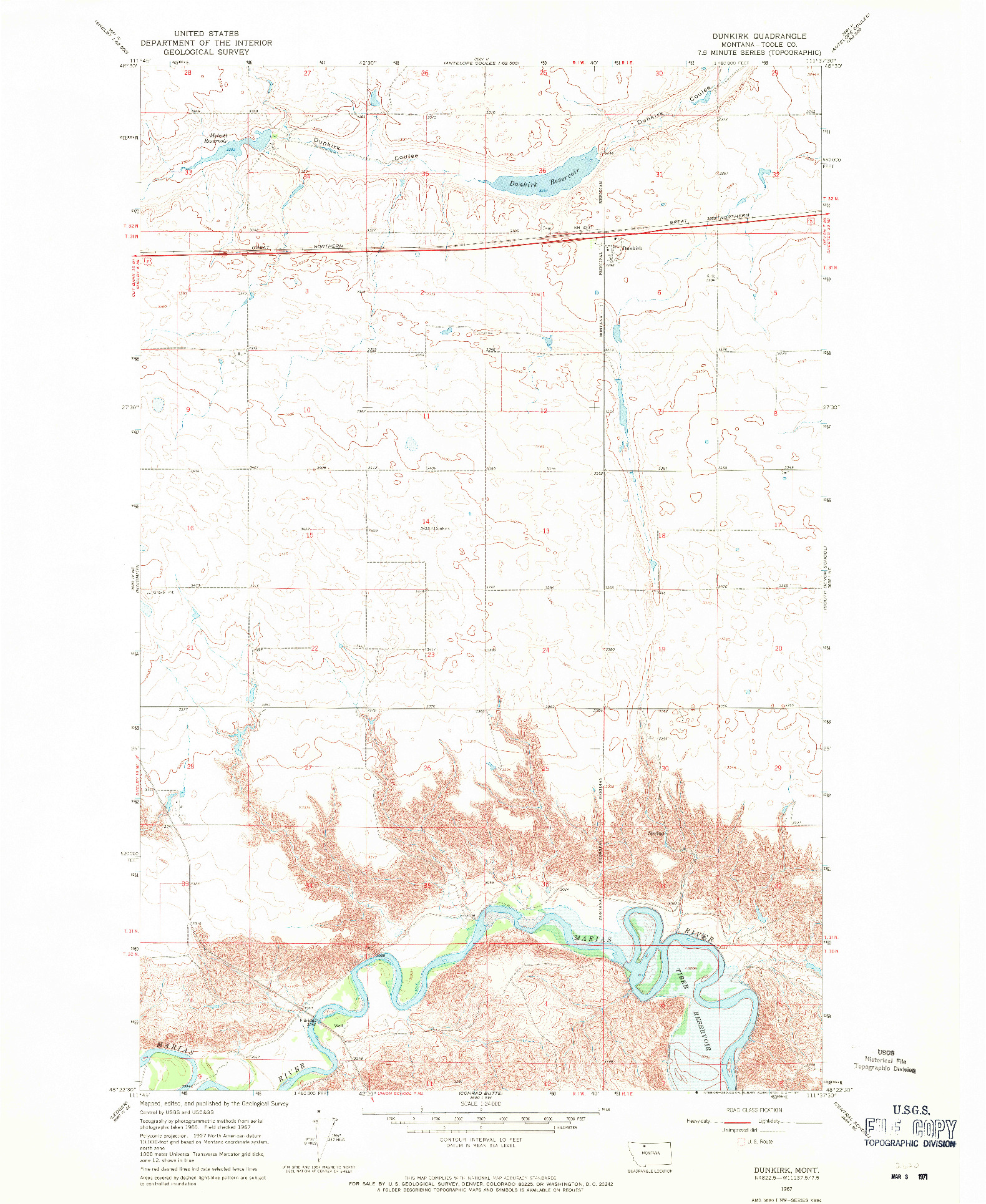 USGS 1:24000-SCALE QUADRANGLE FOR DUNKIRK, MT 1967
