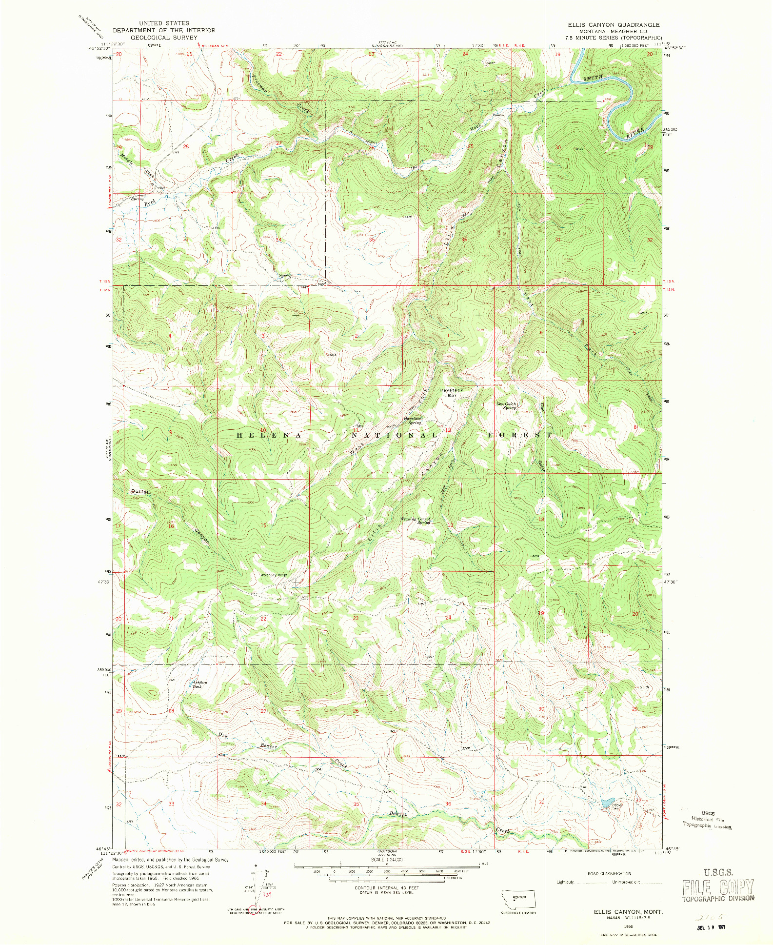 USGS 1:24000-SCALE QUADRANGLE FOR ELLIS CANYON, MT 1966
