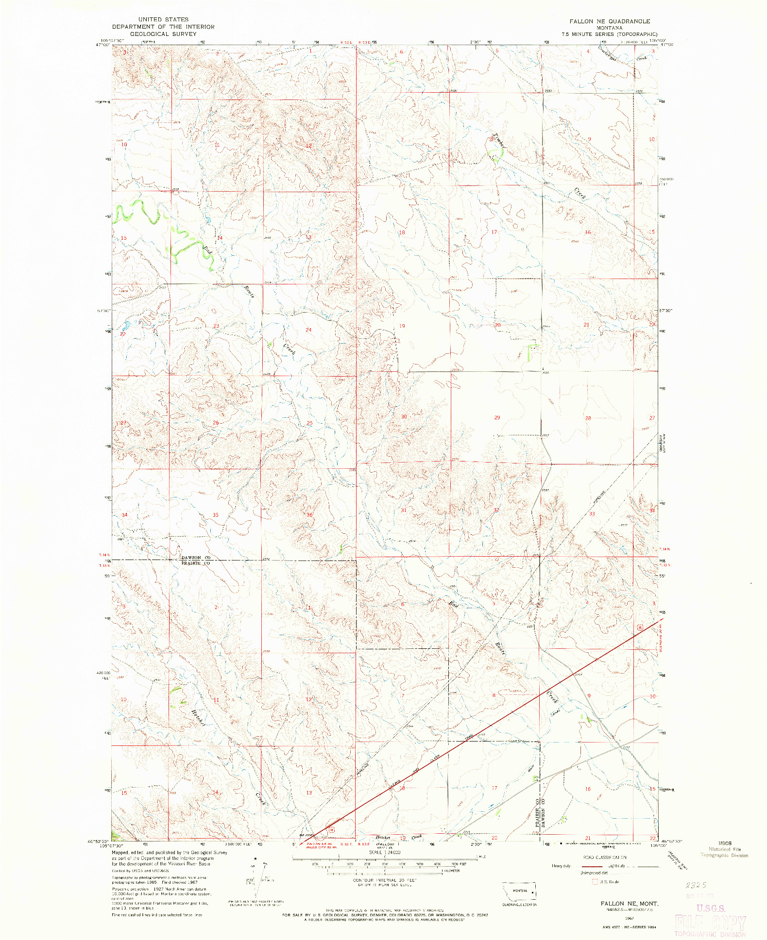 USGS 1:24000-SCALE QUADRANGLE FOR FALLON NE, MT 1967
