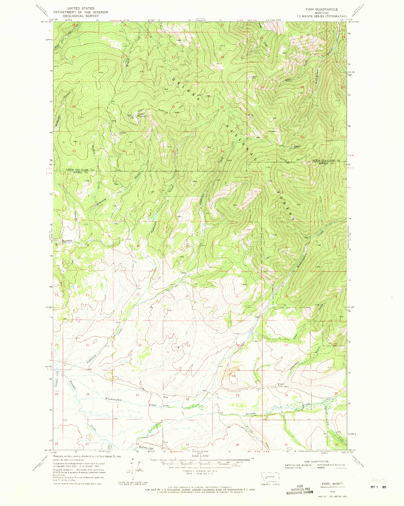 USGS 1:24000-SCALE QUADRANGLE FOR FINN, MT 1968