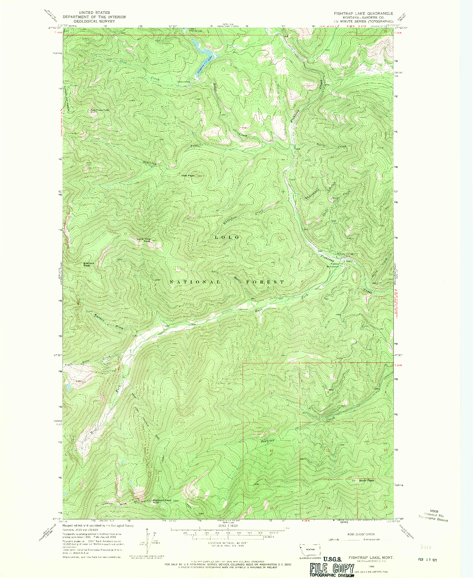 USGS 1:24000-SCALE QUADRANGLE FOR FISHTRAP LAKE, MT 1966