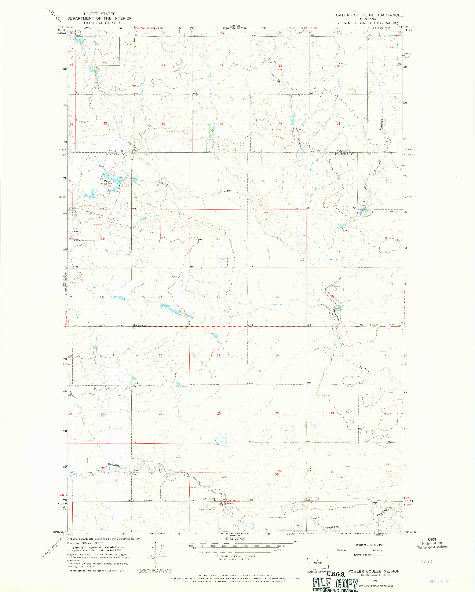USGS 1:24000-SCALE QUADRANGLE FOR FOWLER COULEE NE, MT 1967