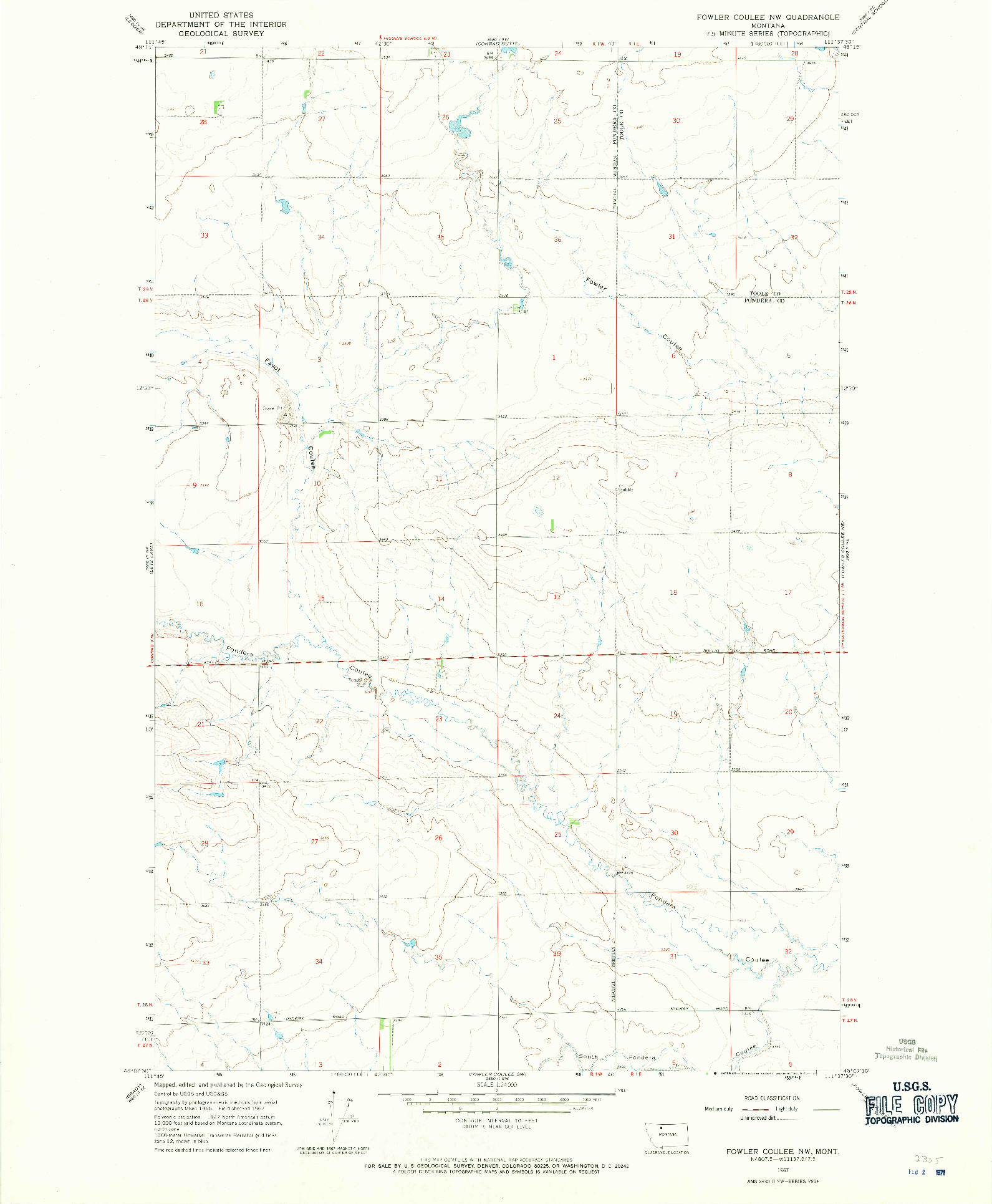 USGS 1:24000-SCALE QUADRANGLE FOR FOWLER COULEE NW, MT 1967