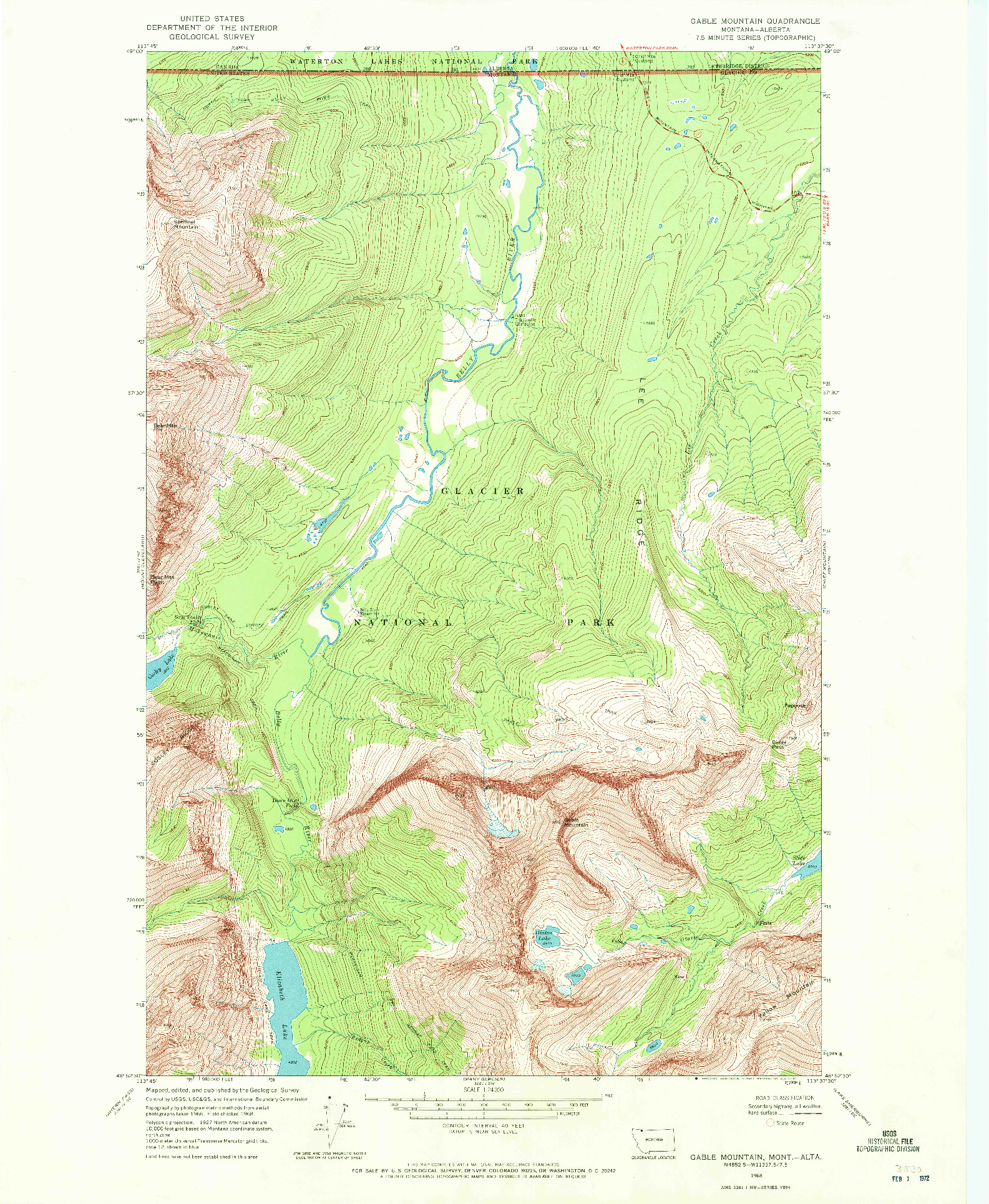 USGS 1:24000-SCALE QUADRANGLE FOR GABLE MOUNTAIN, MT 1968