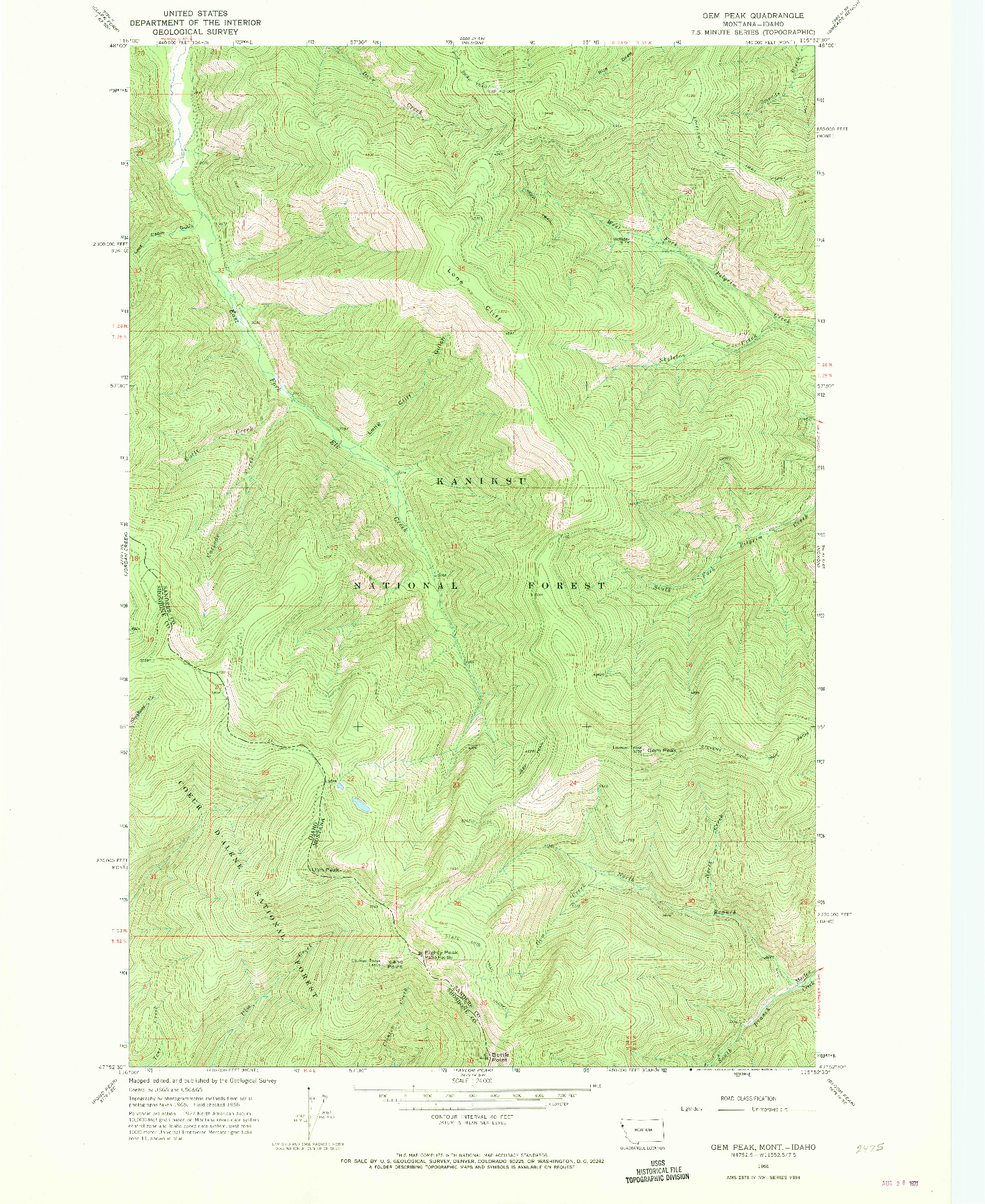 USGS 1:24000-SCALE QUADRANGLE FOR GEM PEAK, MT 1966