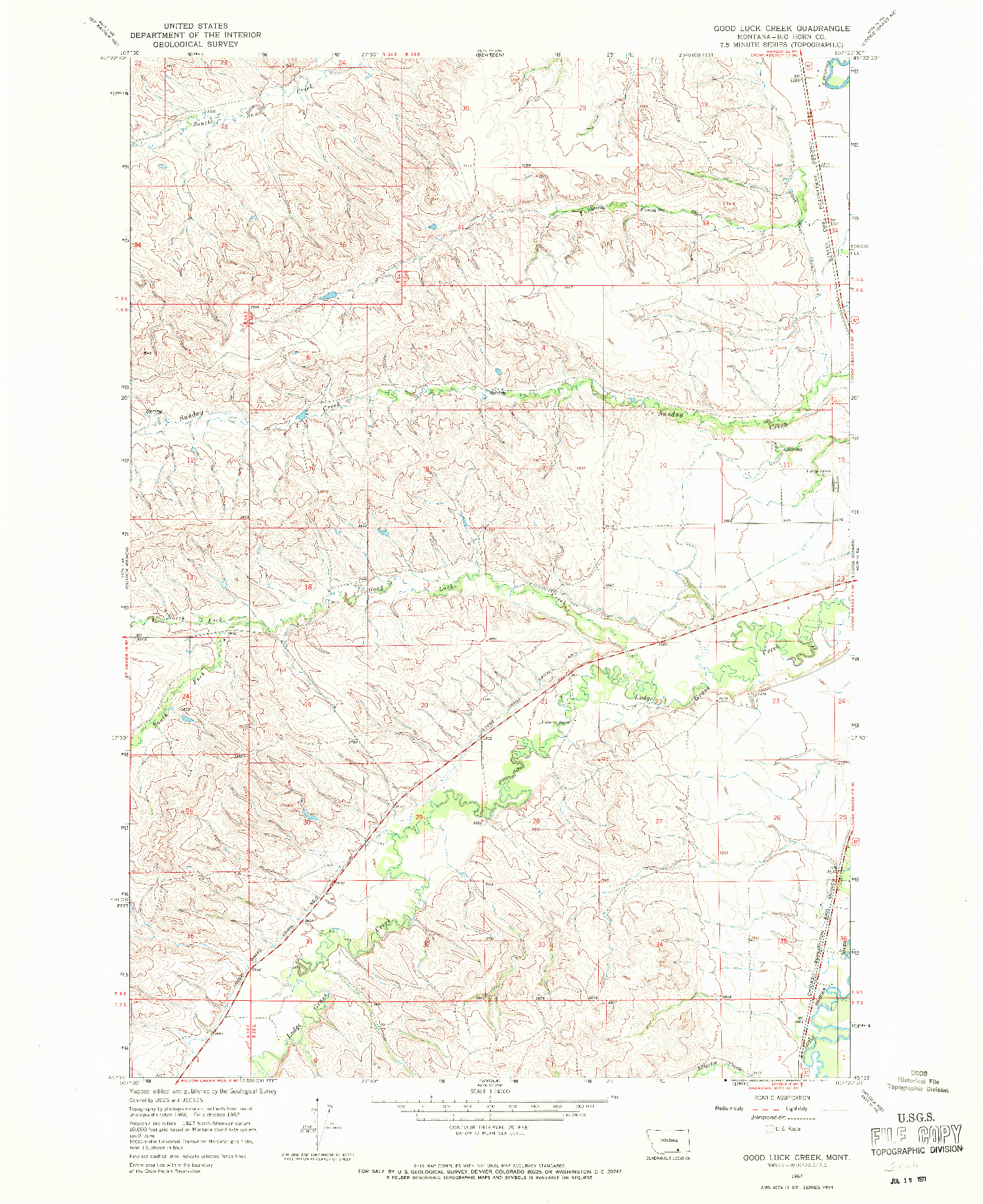 USGS 1:24000-SCALE QUADRANGLE FOR GOOD LUCK CREEK, MT 1967