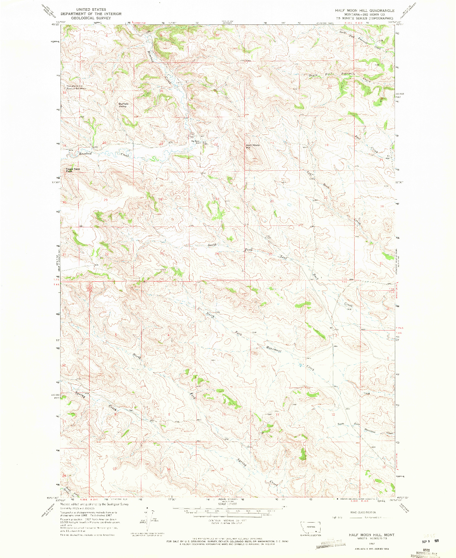 USGS 1:24000-SCALE QUADRANGLE FOR HALF MOON HILL, MT 1967