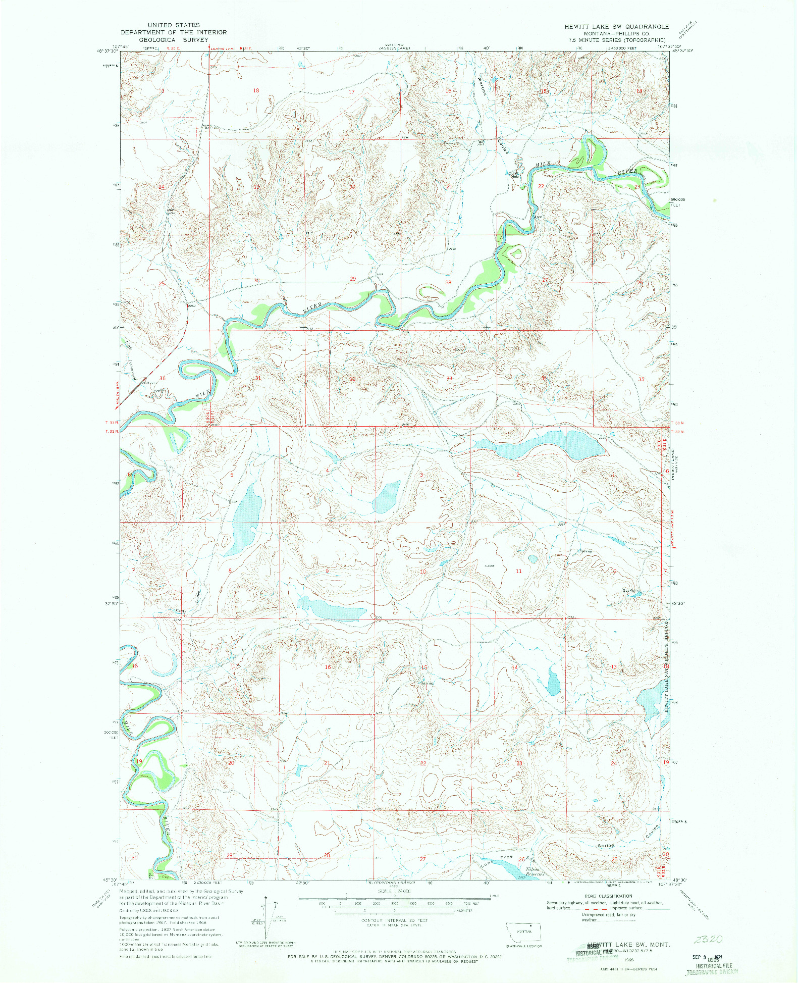 USGS 1:24000-SCALE QUADRANGLE FOR HEWITT LAKE SW, MT 1968