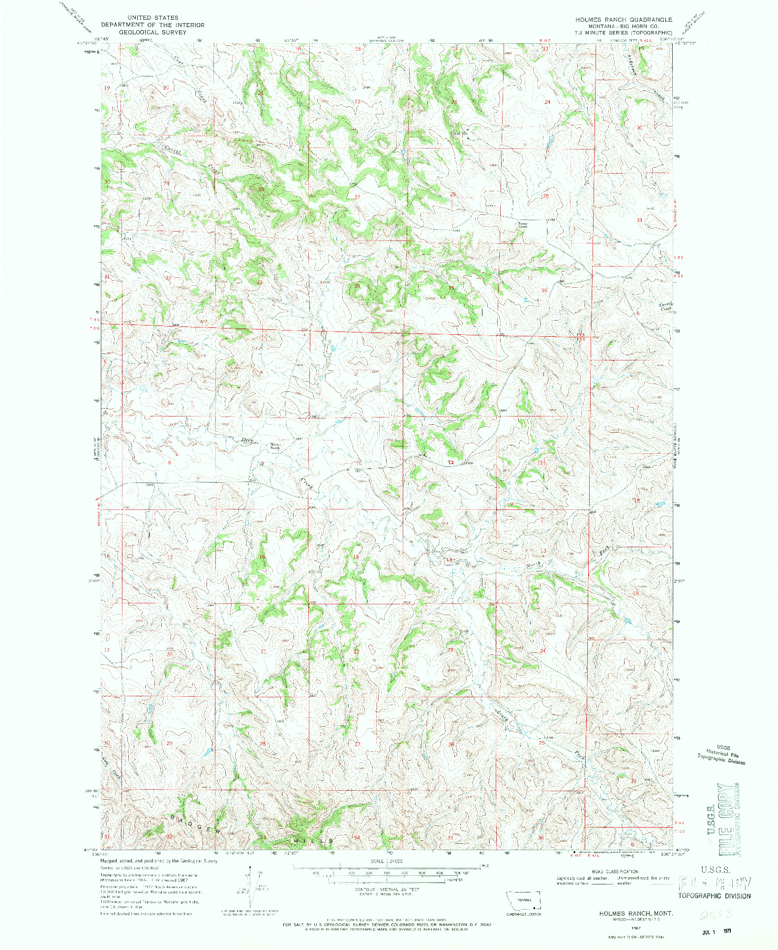 USGS 1:24000-SCALE QUADRANGLE FOR HOLMES RANCH, MT 1967