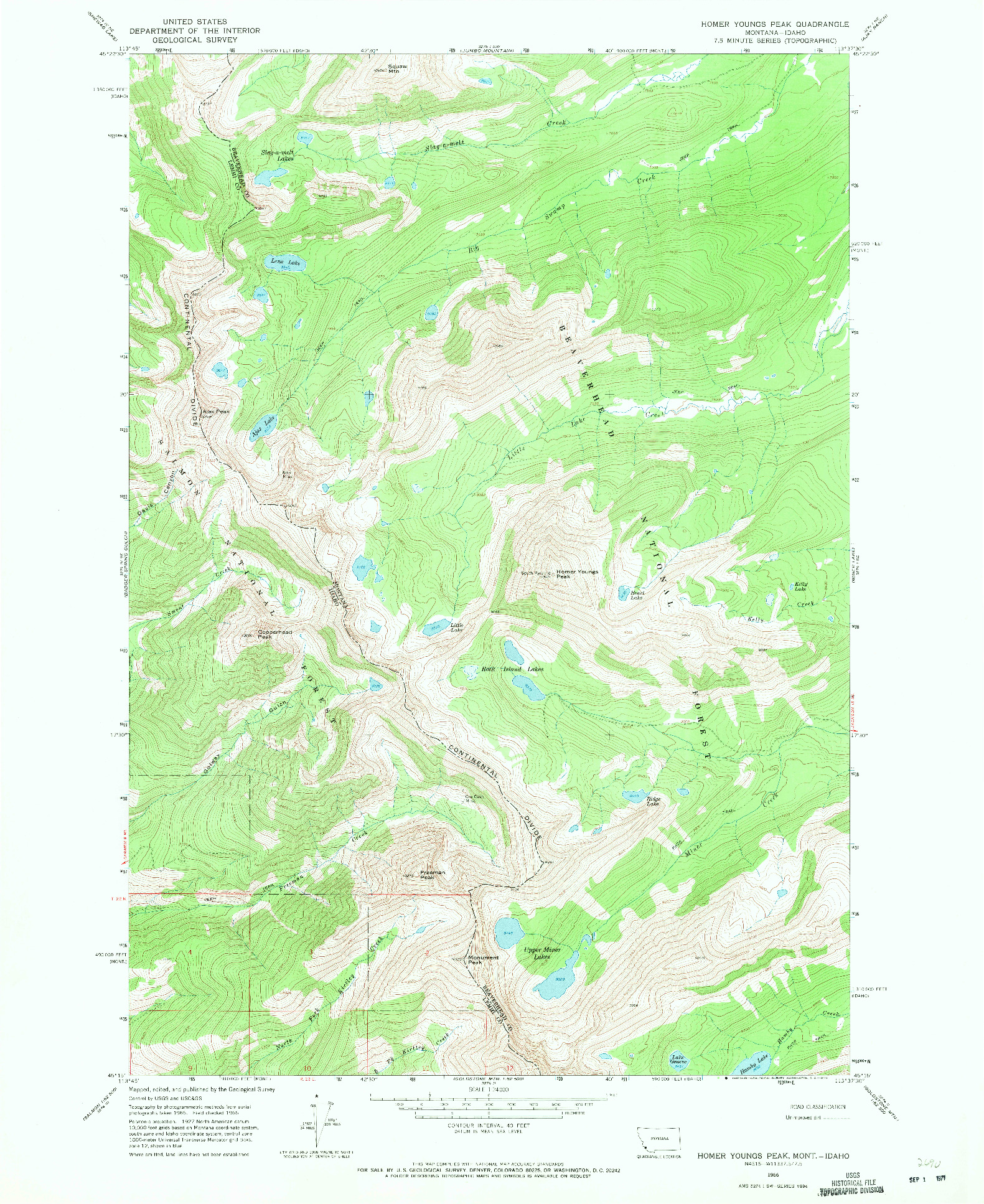 USGS 1:24000-SCALE QUADRANGLE FOR HOMER YOUNGS PEAK, MT 1966