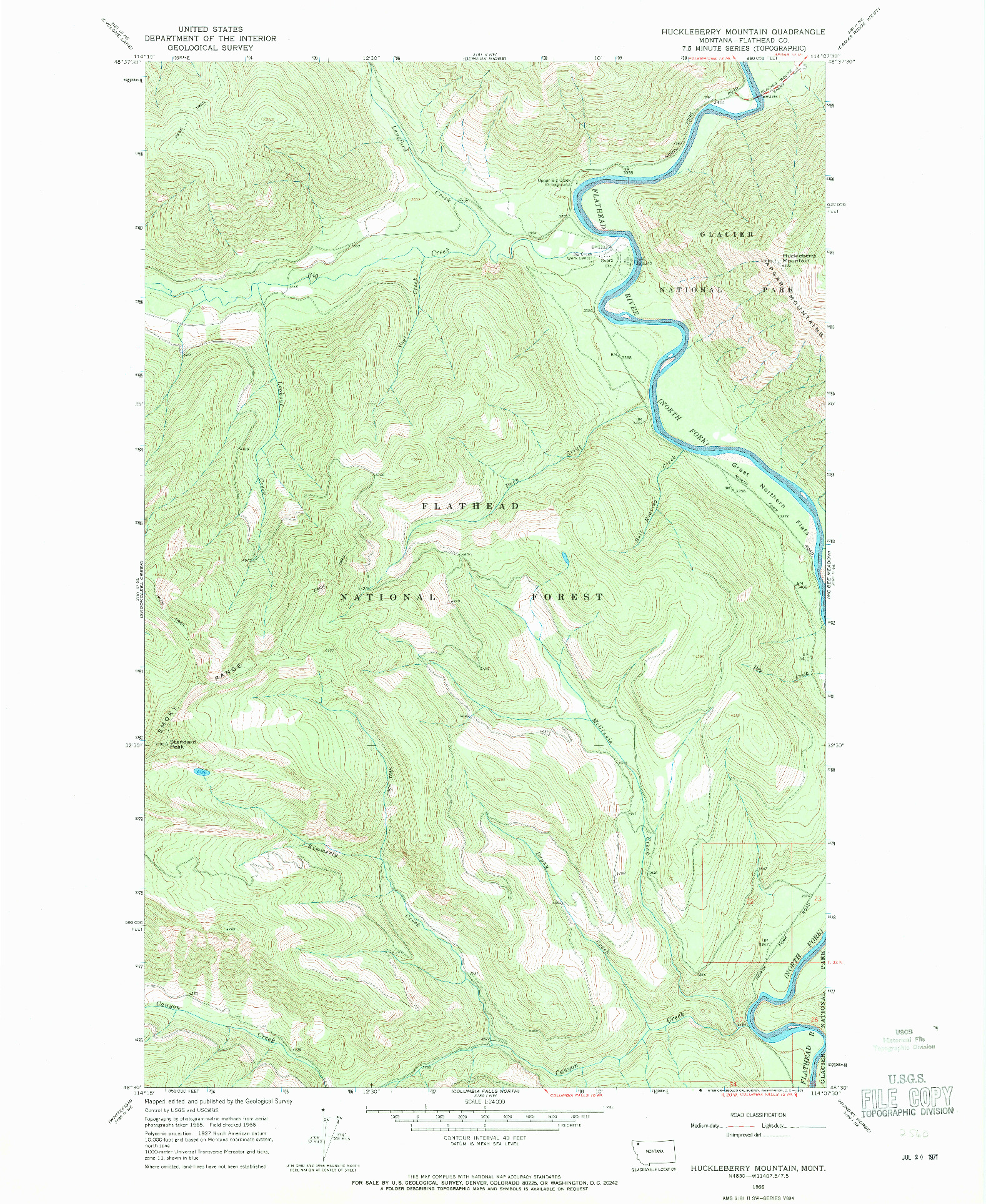 USGS 1:24000-SCALE QUADRANGLE FOR HUCKLEBERRY MOUNTAIN, MT 1966