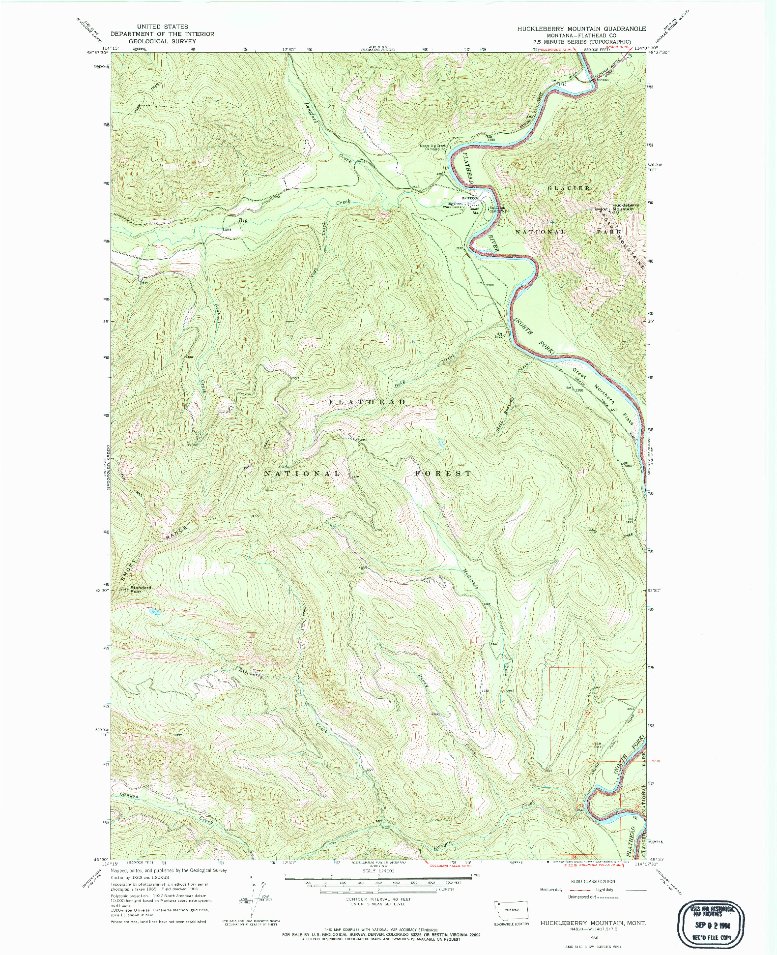 USGS 1:24000-SCALE QUADRANGLE FOR HUCKLEBERRY MOUNTAIN, MT 1966