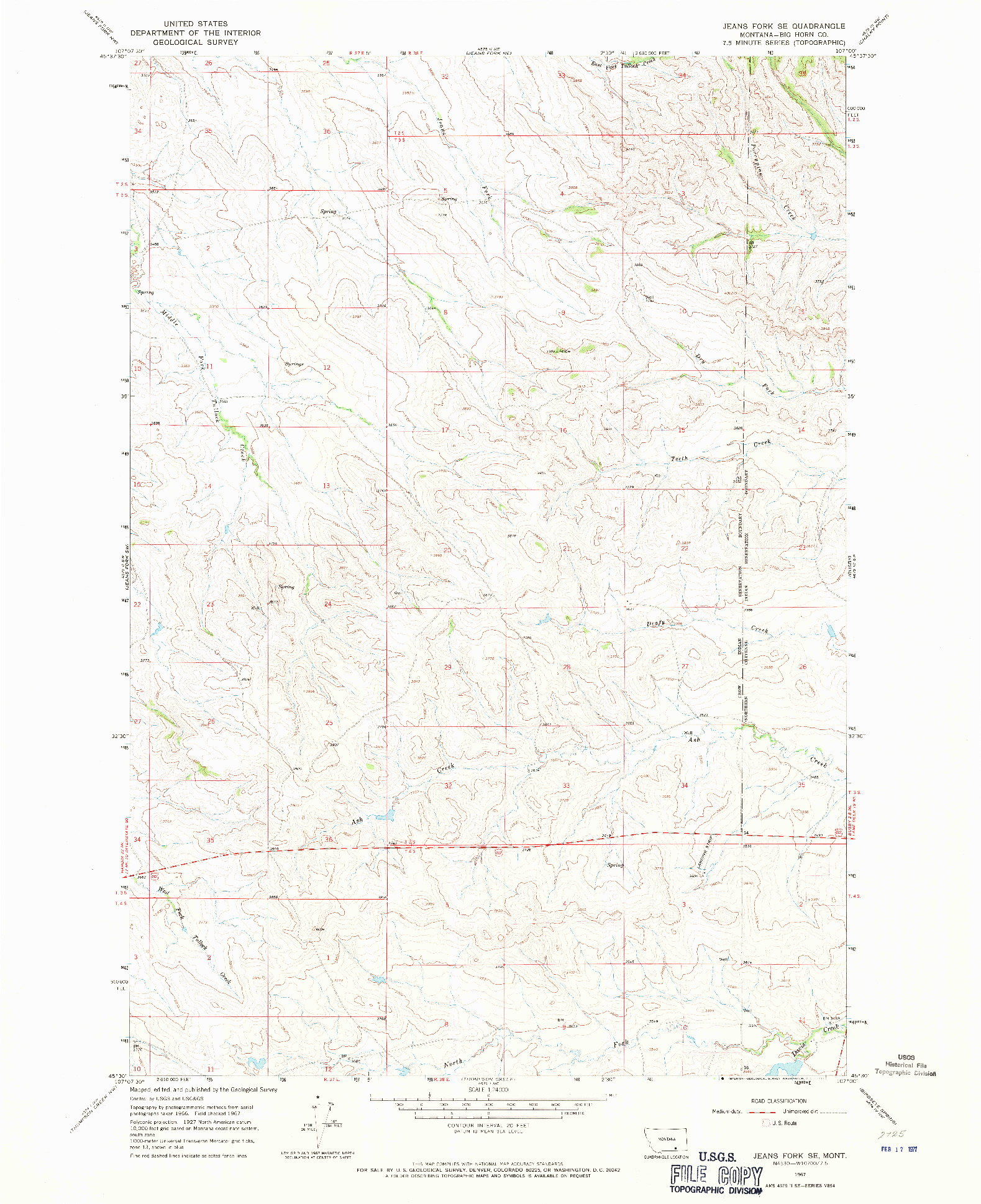 USGS 1:24000-SCALE QUADRANGLE FOR JEANS FORK SE, MT 1967