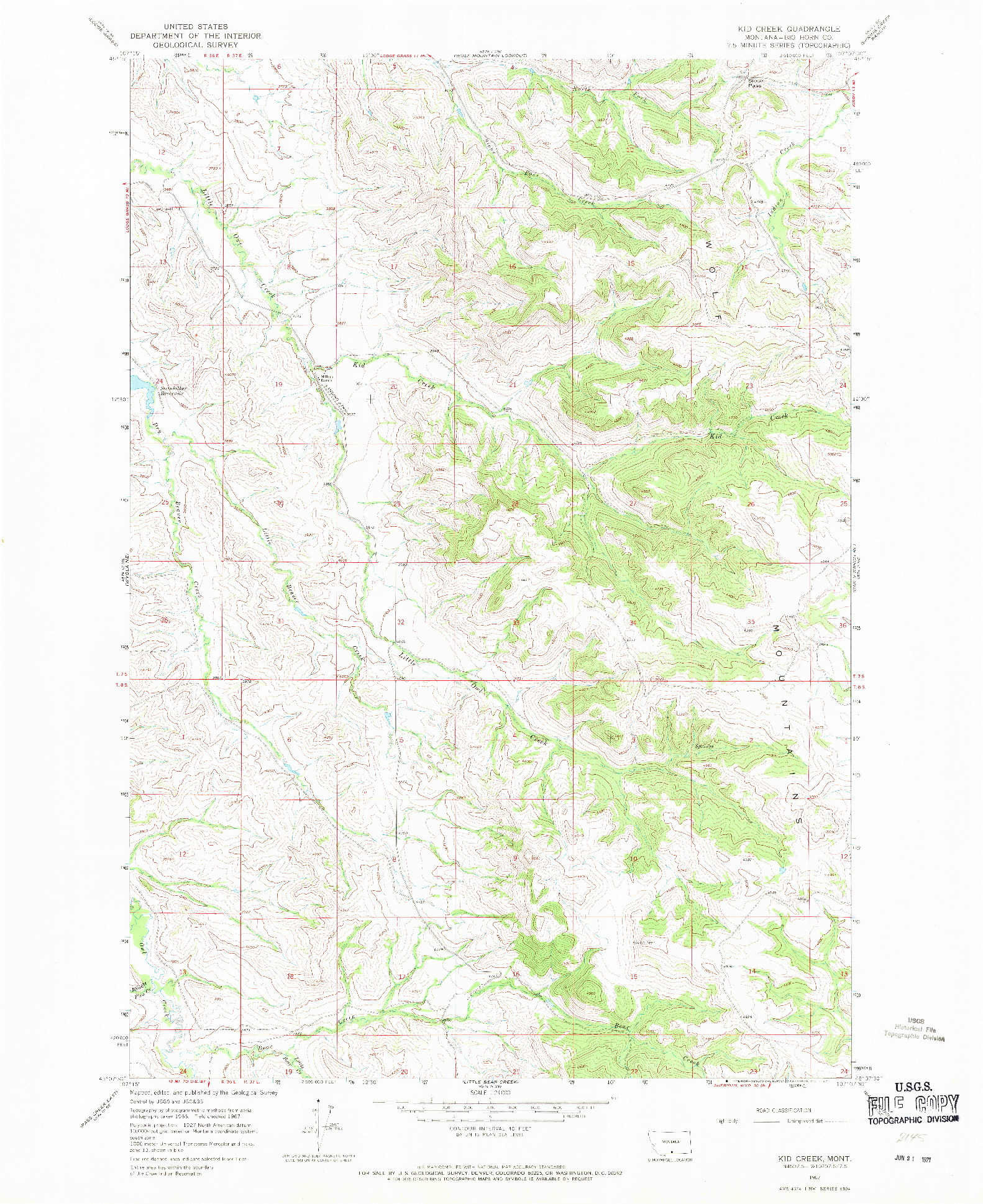 USGS 1:24000-SCALE QUADRANGLE FOR KID CREEK, MT 1967