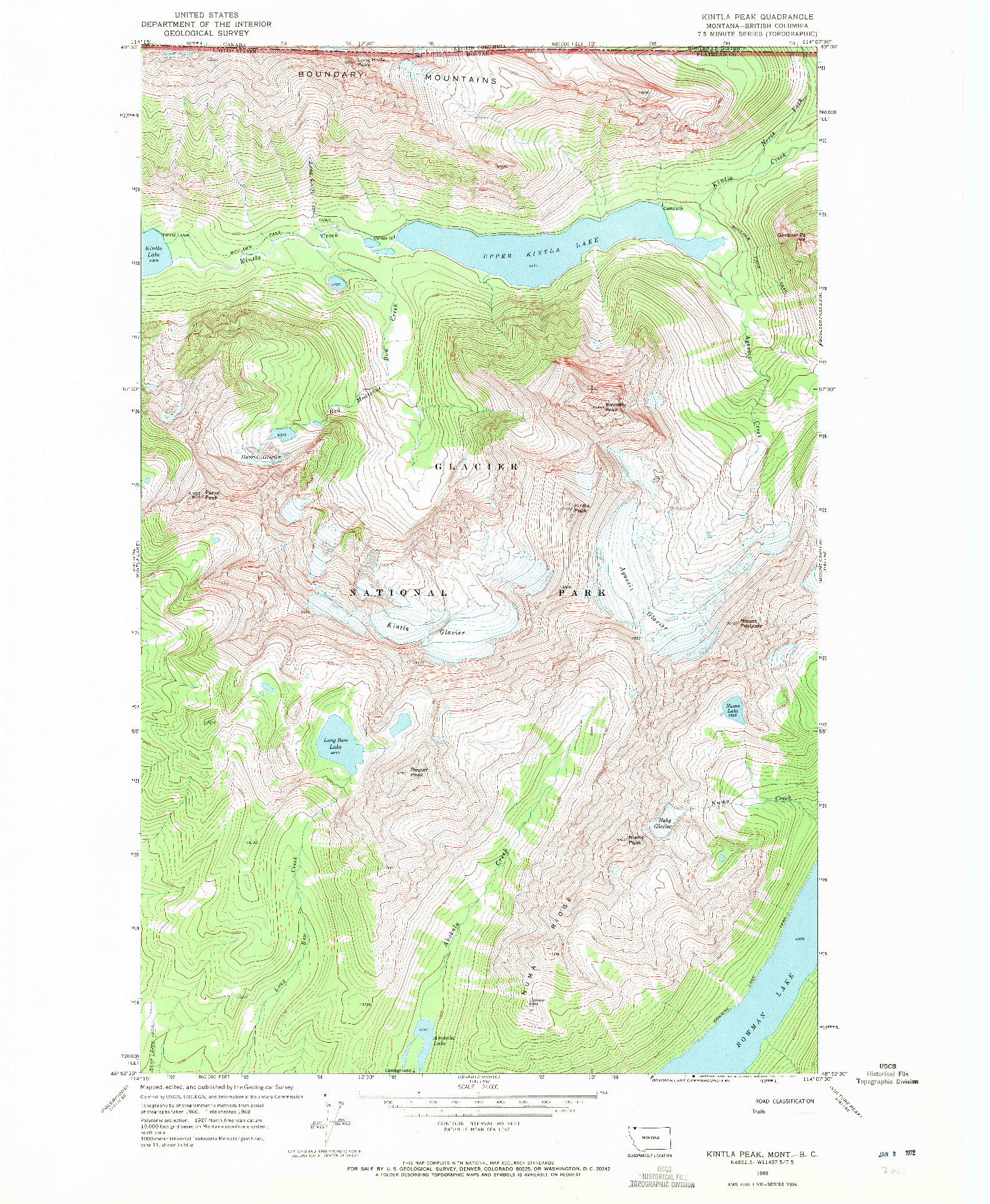 USGS 1:24000-SCALE QUADRANGLE FOR KINTLA PEAK, MT 1968