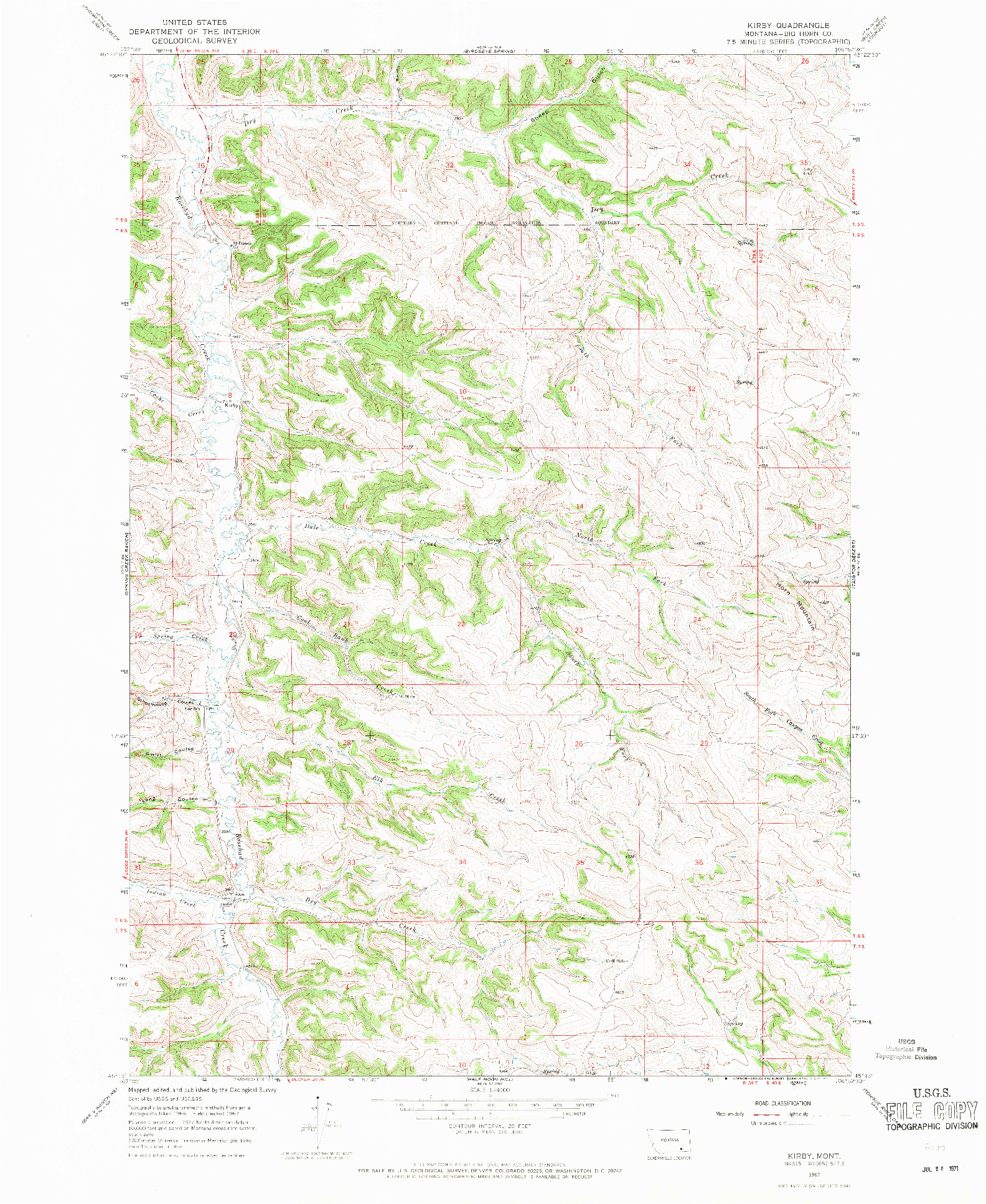 USGS 1:24000-SCALE QUADRANGLE FOR KIRBY, MT 1967
