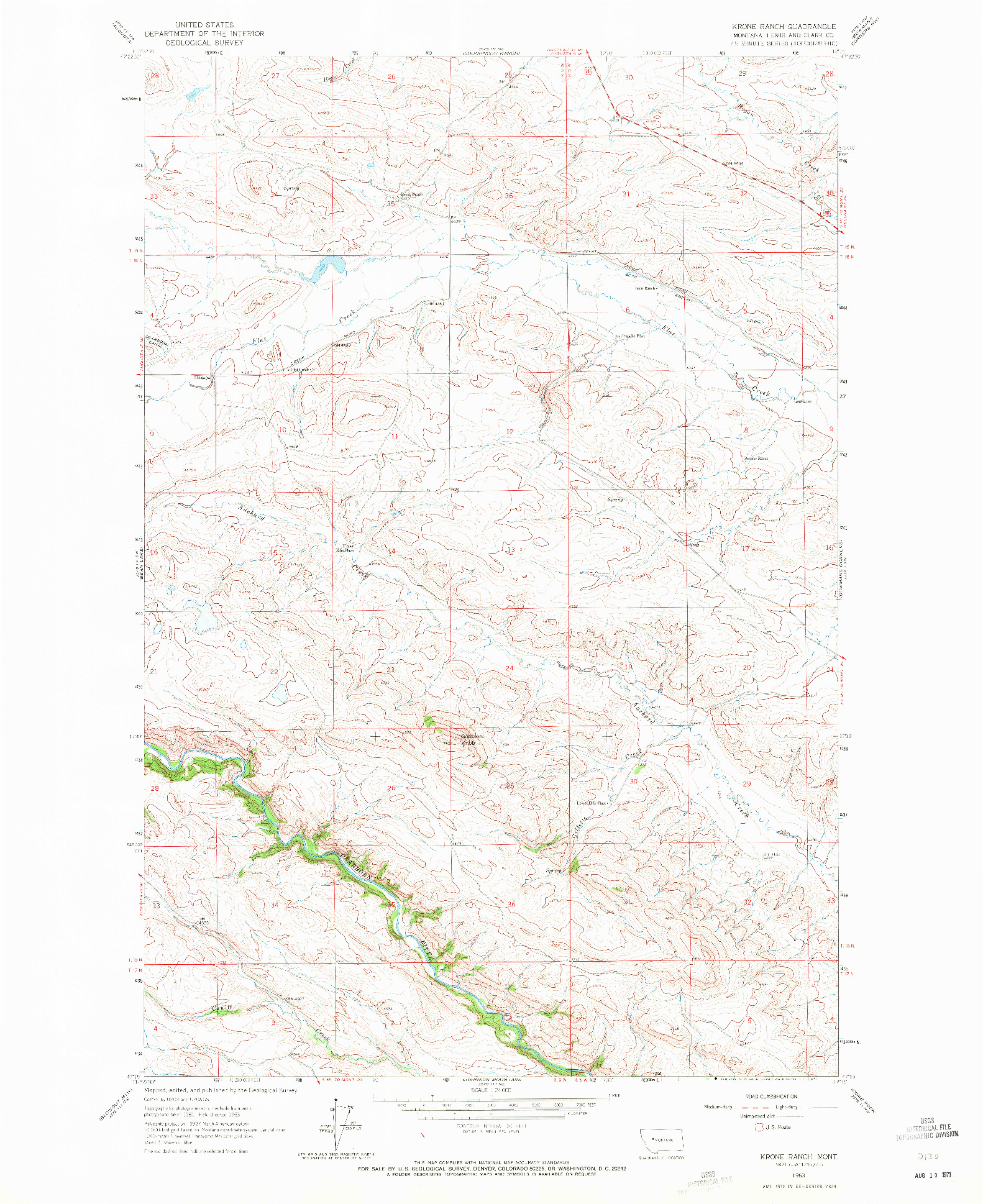 USGS 1:24000-SCALE QUADRANGLE FOR KRONE RANCH, MT 1963