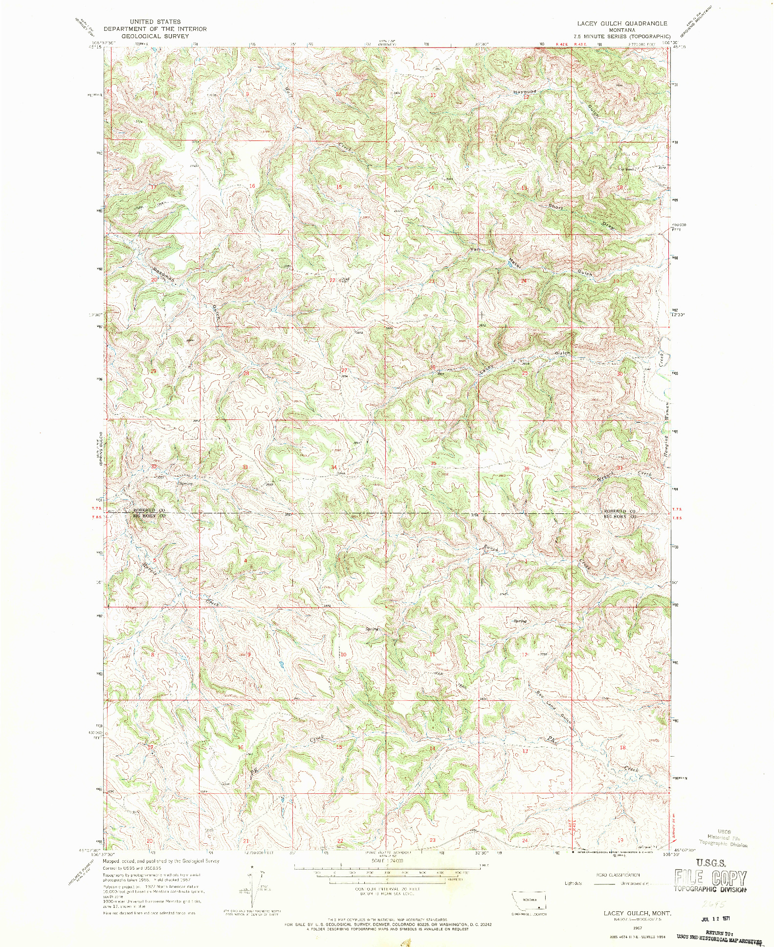 USGS 1:24000-SCALE QUADRANGLE FOR LACEY GULCH, MT 1967