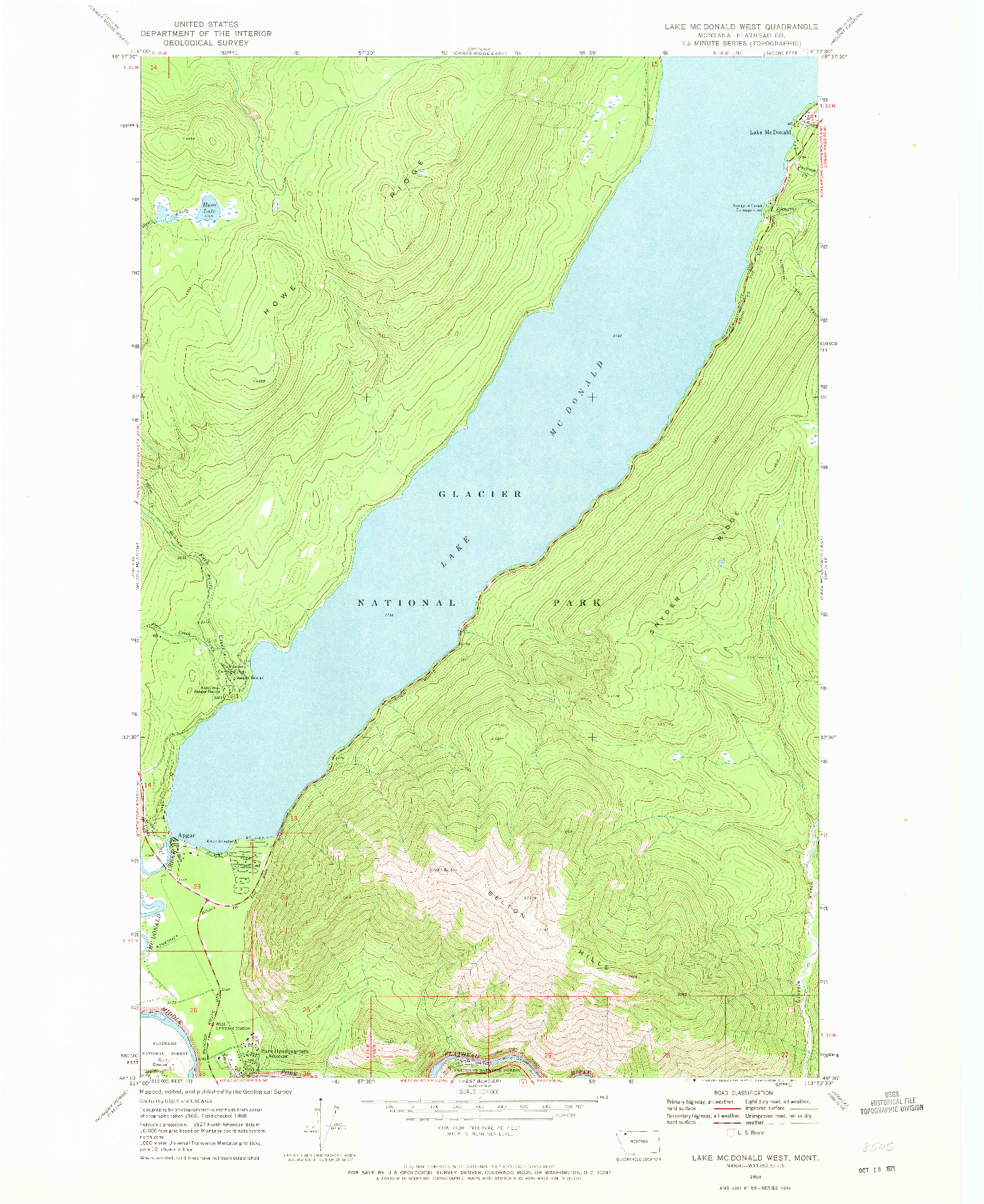 USGS 1:24000-SCALE QUADRANGLE FOR LAKE MC DONALD WEST, MT 1968