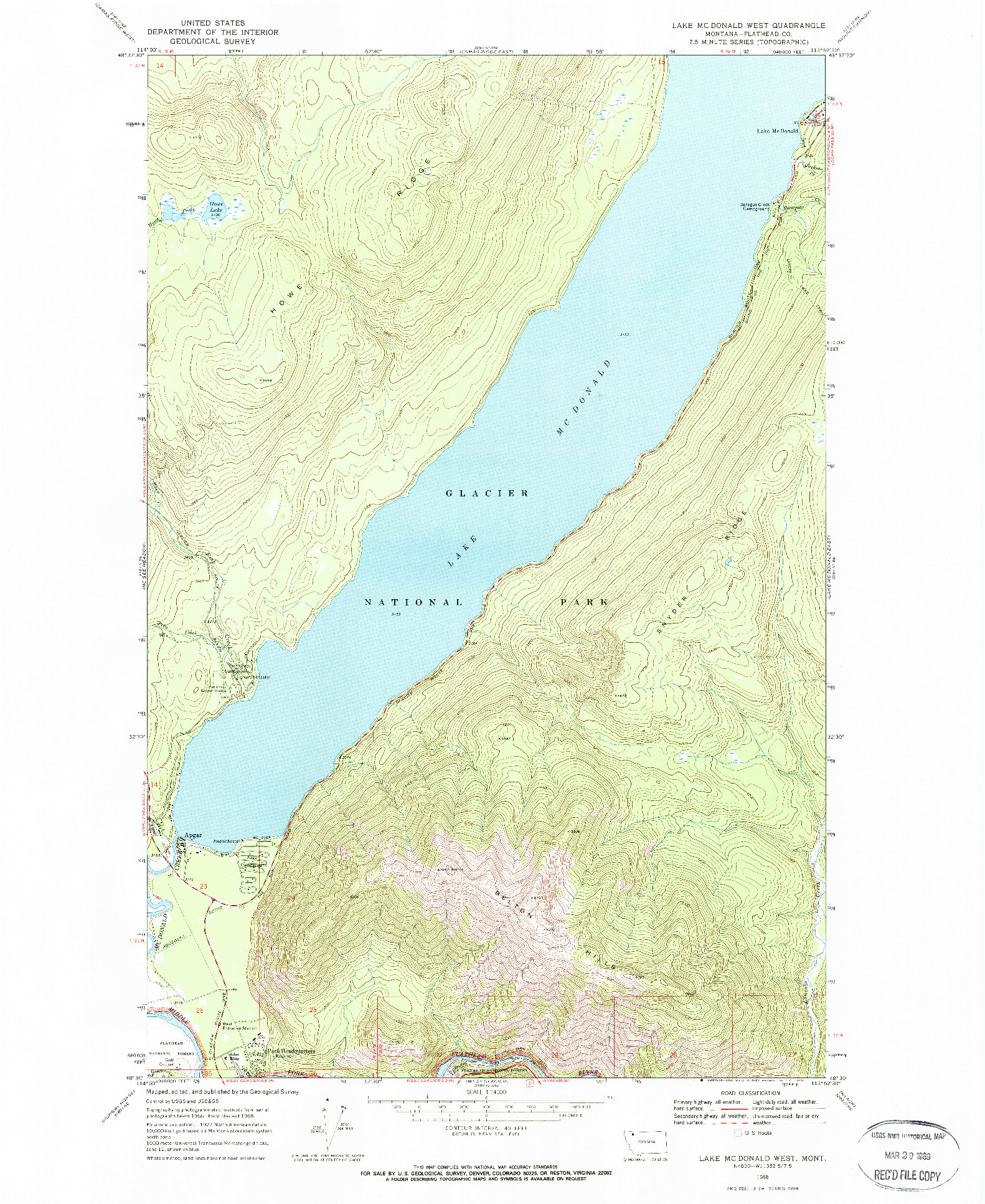 USGS 1:24000-SCALE QUADRANGLE FOR LAKE MC DONALD WEST, MT 1968