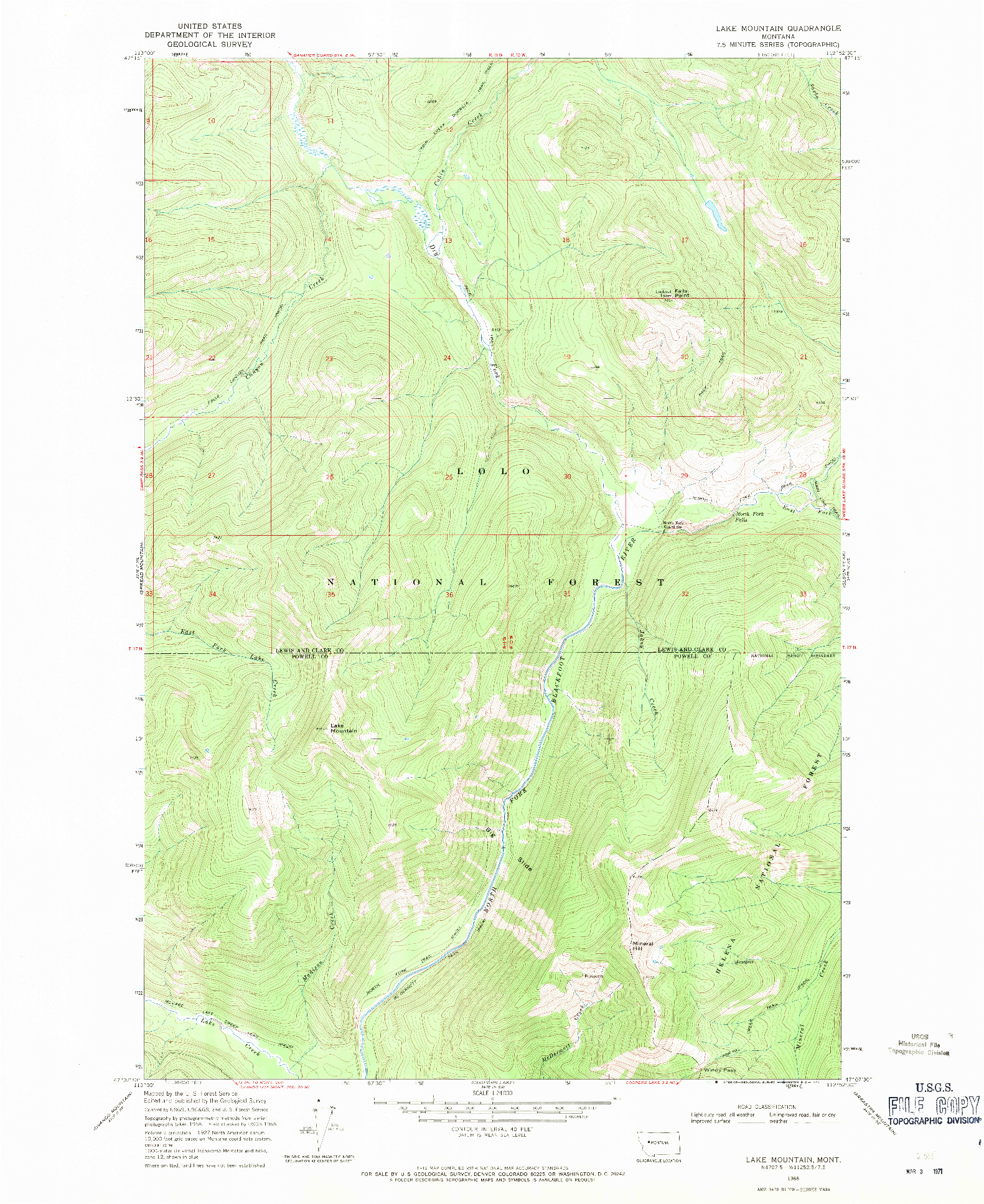 USGS 1:24000-SCALE QUADRANGLE FOR LAKE MOUNTAIN, MT 1968