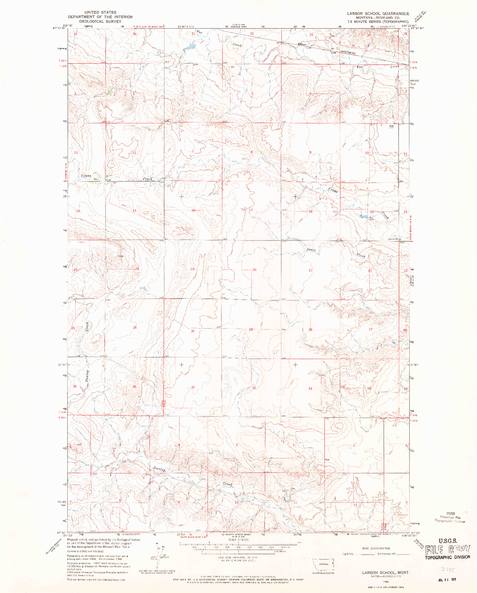 USGS 1:24000-SCALE QUADRANGLE FOR LARSON SCHOOL, MT 1966