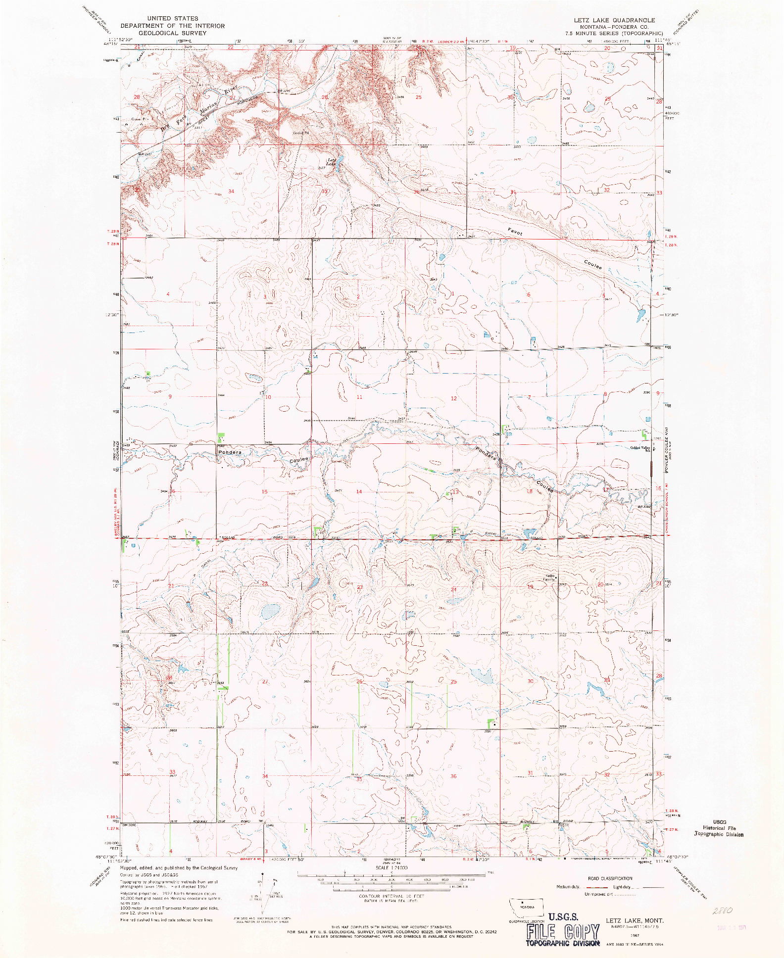 USGS 1:24000-SCALE QUADRANGLE FOR LETZ LAKE, MT 1967