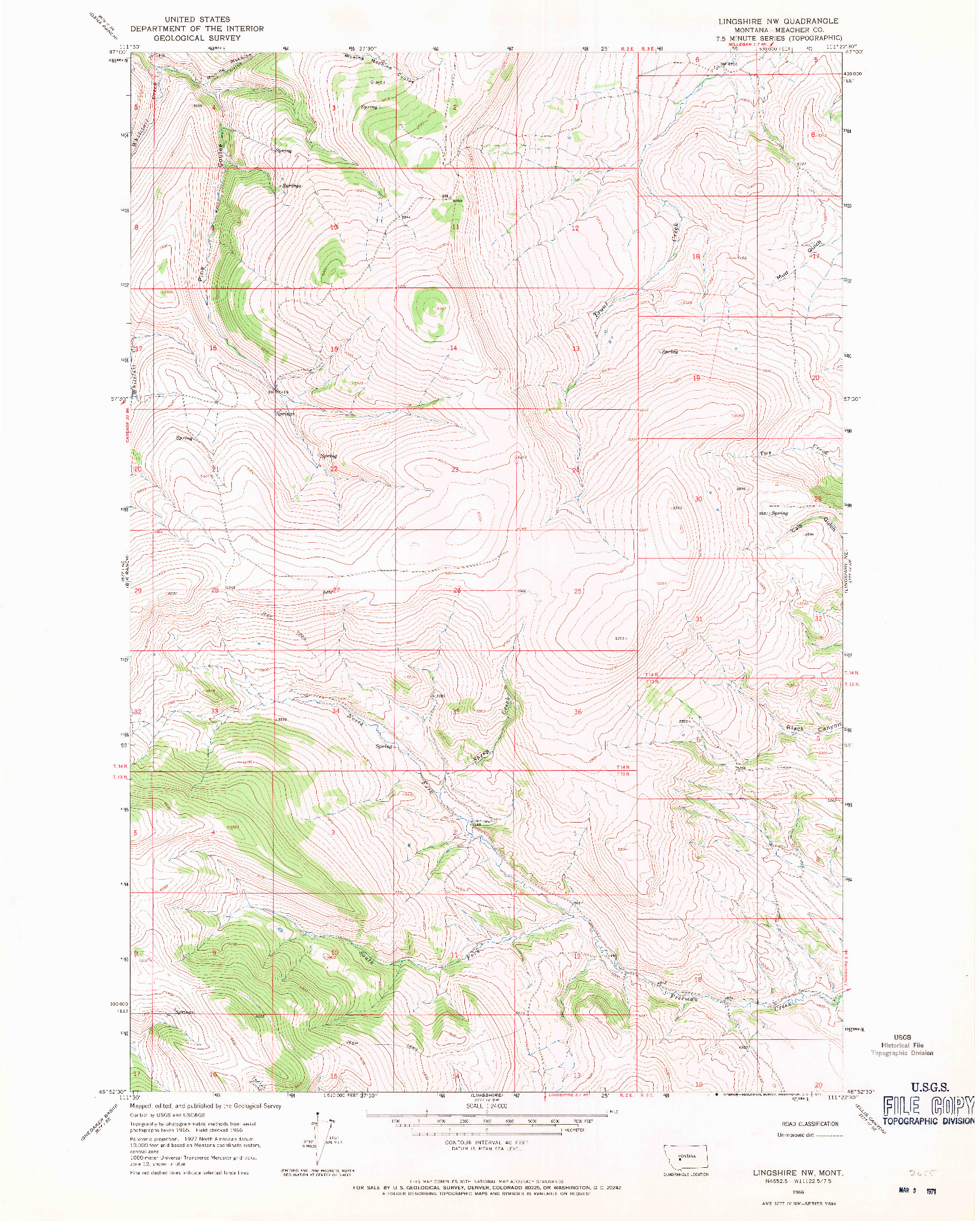 USGS 1:24000-SCALE QUADRANGLE FOR LINGSHIRE NW, MT 1966