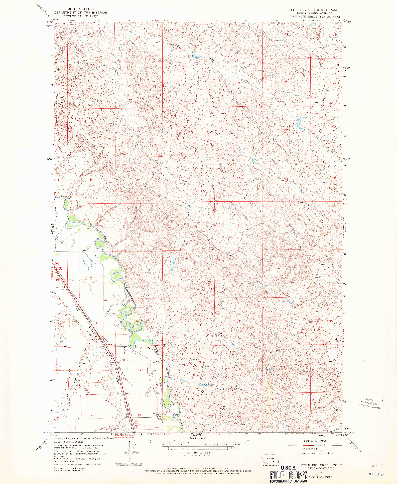 USGS 1:24000-SCALE QUADRANGLE FOR LITTLE DRY CREEK, MT 1967